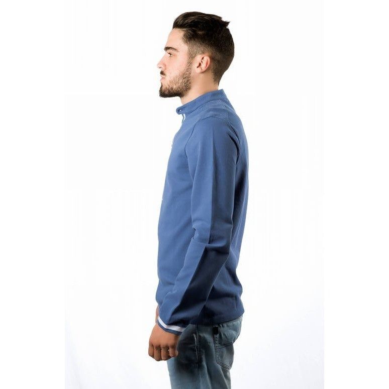 Other Mens Blue Long Sleeve Pullover With Button Neck & Striped Cu Size US L / EU 52-54 / 3 - 4 Thumbnail
