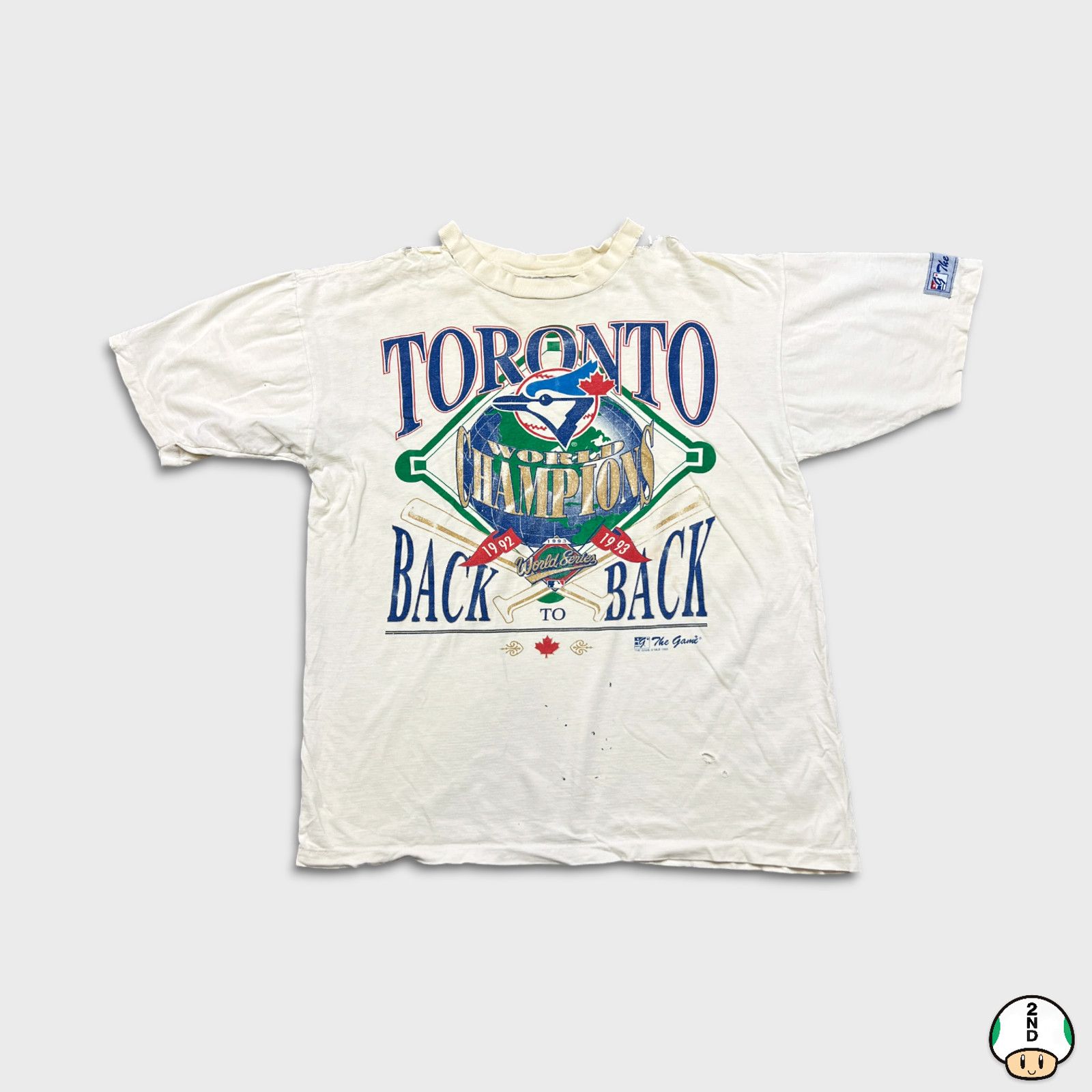 MLB 1993 Toronto Blue Jays T Shirt Back 2 Back Thrashed MLB Tee Size US L / EU 52-54 / 3 - 4 Thumbnail