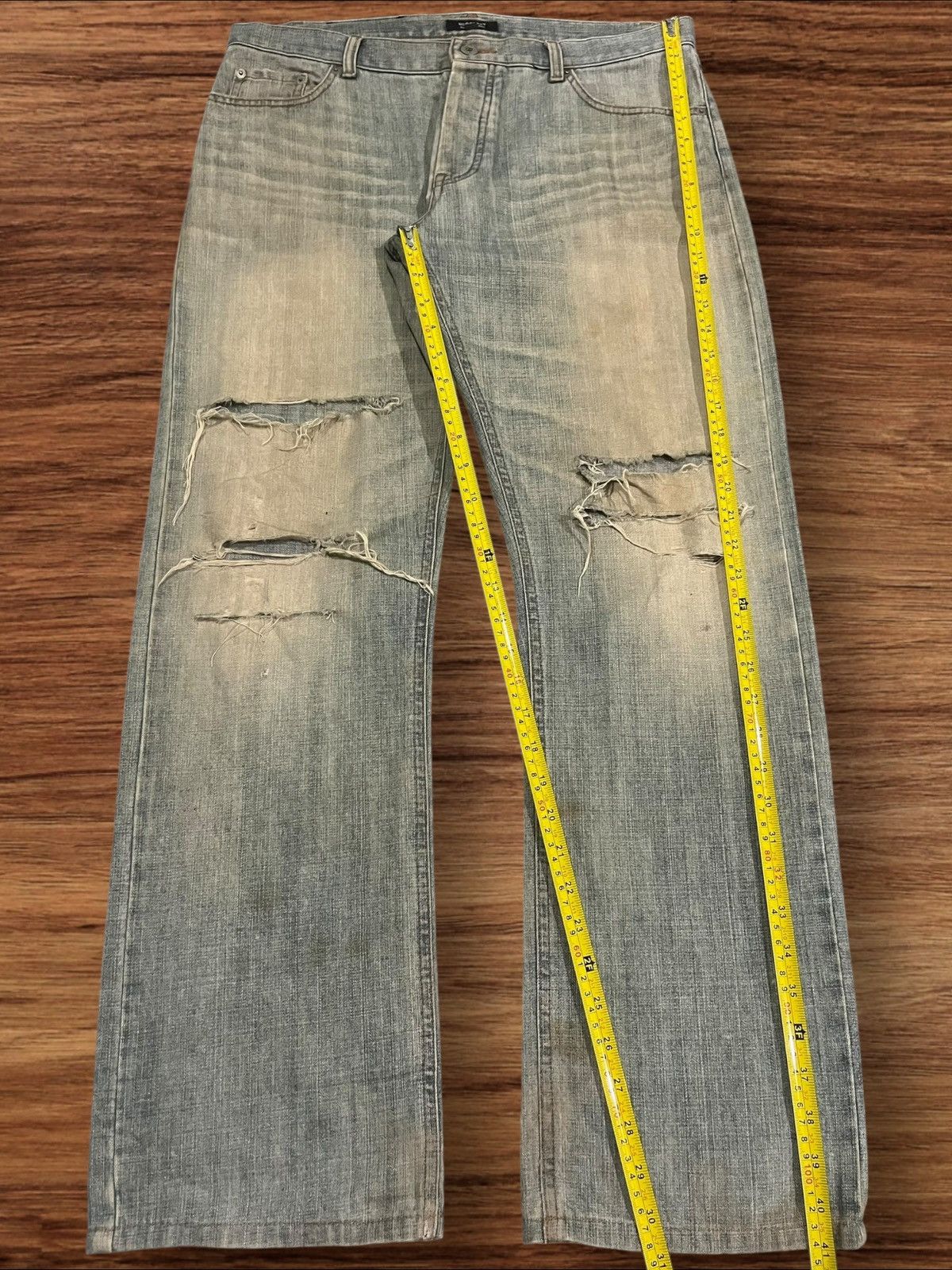 Black Label × Burberry ⚡️Sick⚡️Burberry Black Label Mud Wash Distress Buttonfly Jeans Size US 35 - 13 Thumbnail