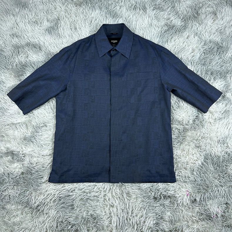 Fendi Fendi Blue Patterned Short Sleeve Shirt - dmc Size US M / EU 48-50 / 2 - 1 Thumbnail