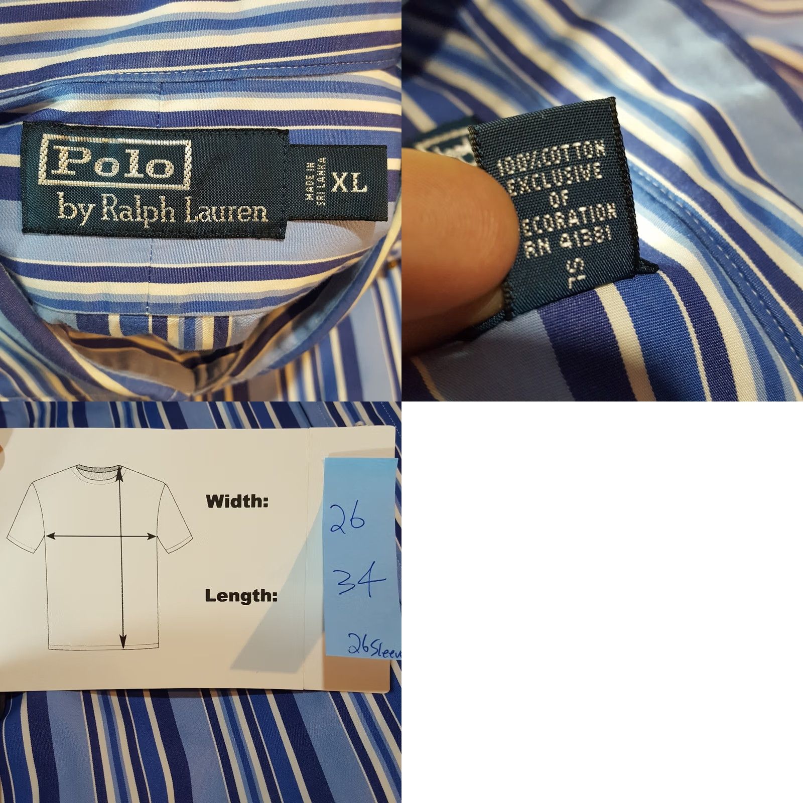 Polo Ralph Lauren VINTAGE Polo Ralph Lauren Blue Striped Button-Up Shirt XL Men’s Collared Long Sleeve Dress Shirt Size 46R - 8 Thumbnail