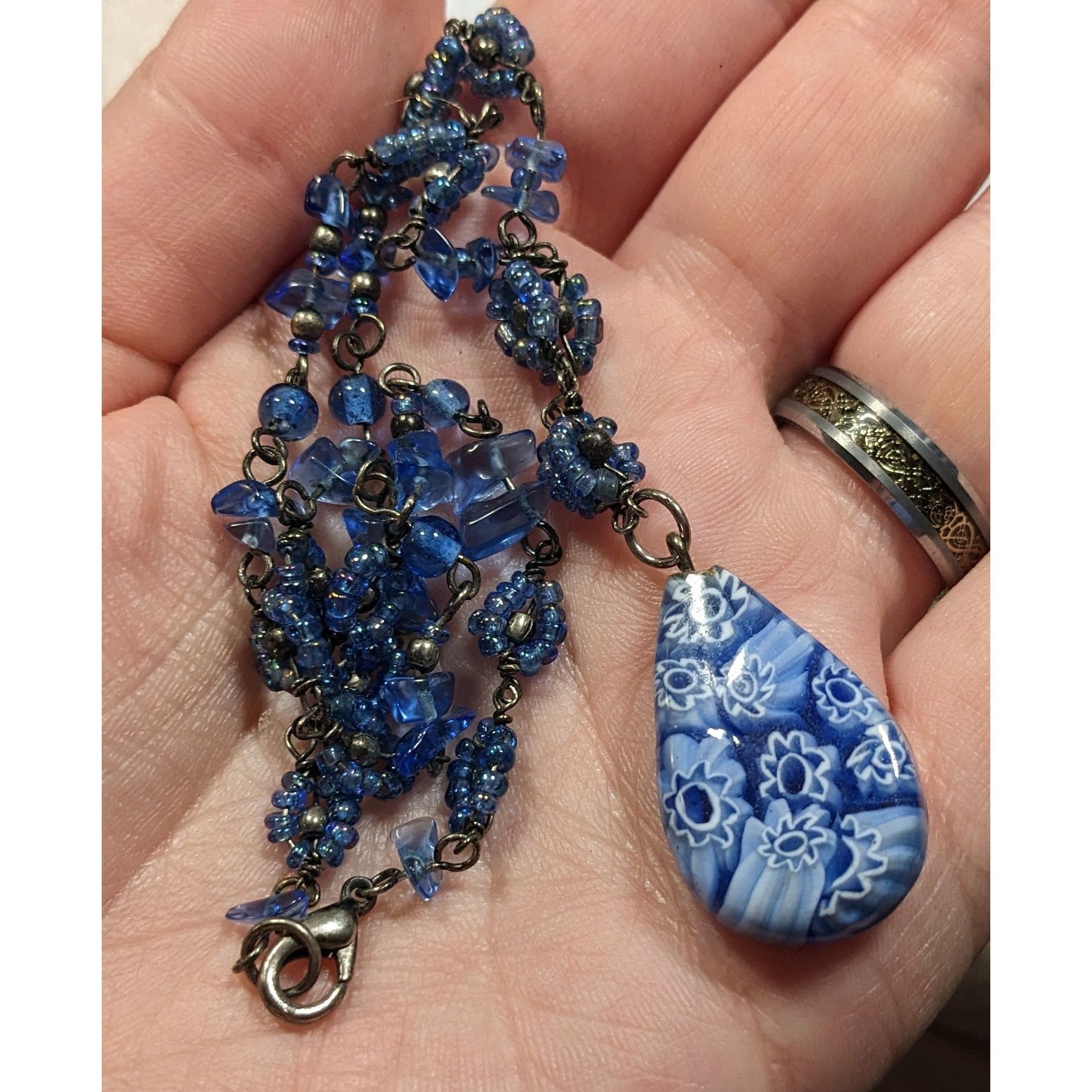 Other Handmade Blue Millefiori Glass Teardrop Pendant Necklace Size ONE SIZE - 3 Thumbnail