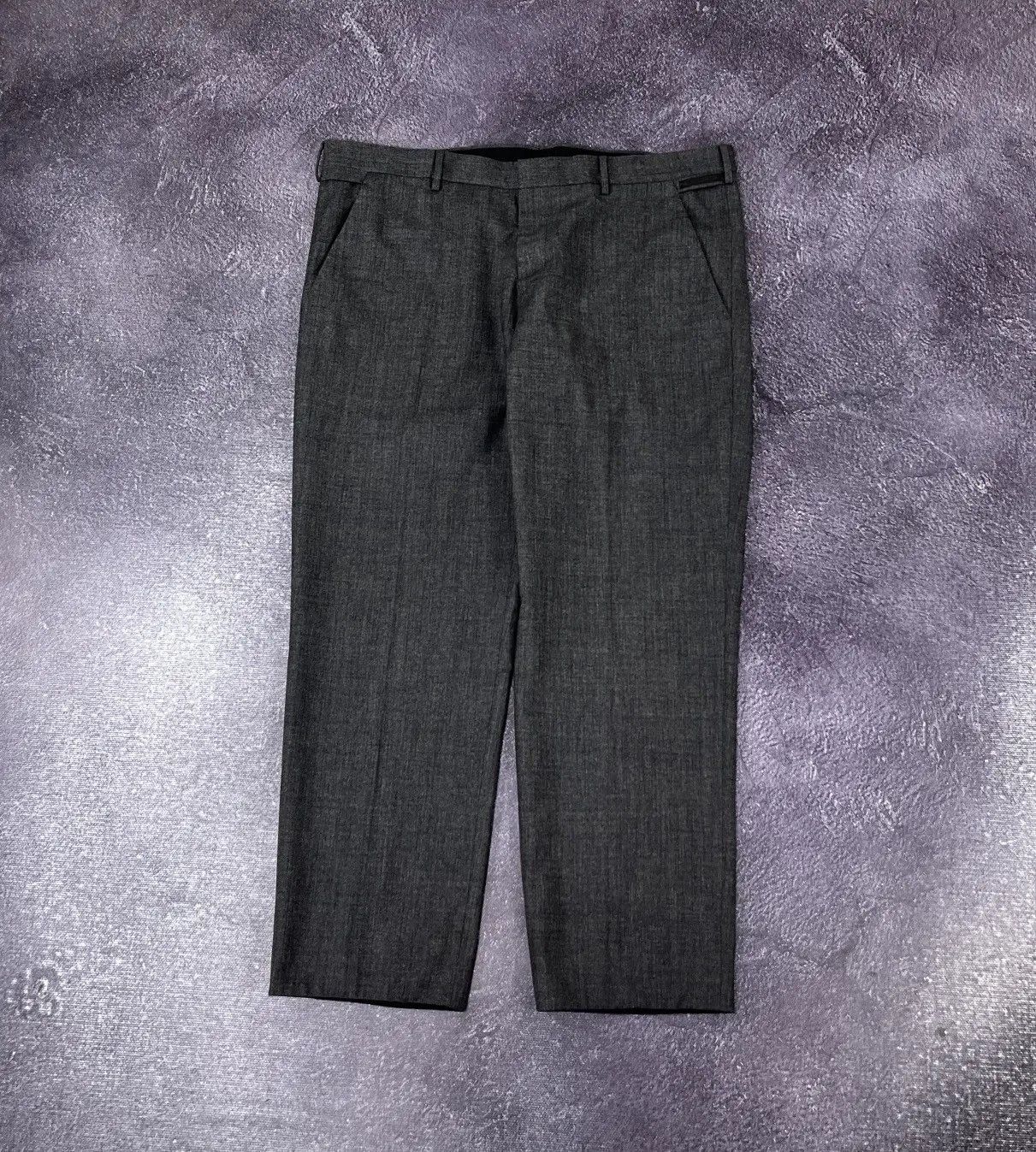 image of Prada 2009 Luxury Black Tab Straight Wool Trousers Pants in Black Gray, Men's (Size 36)