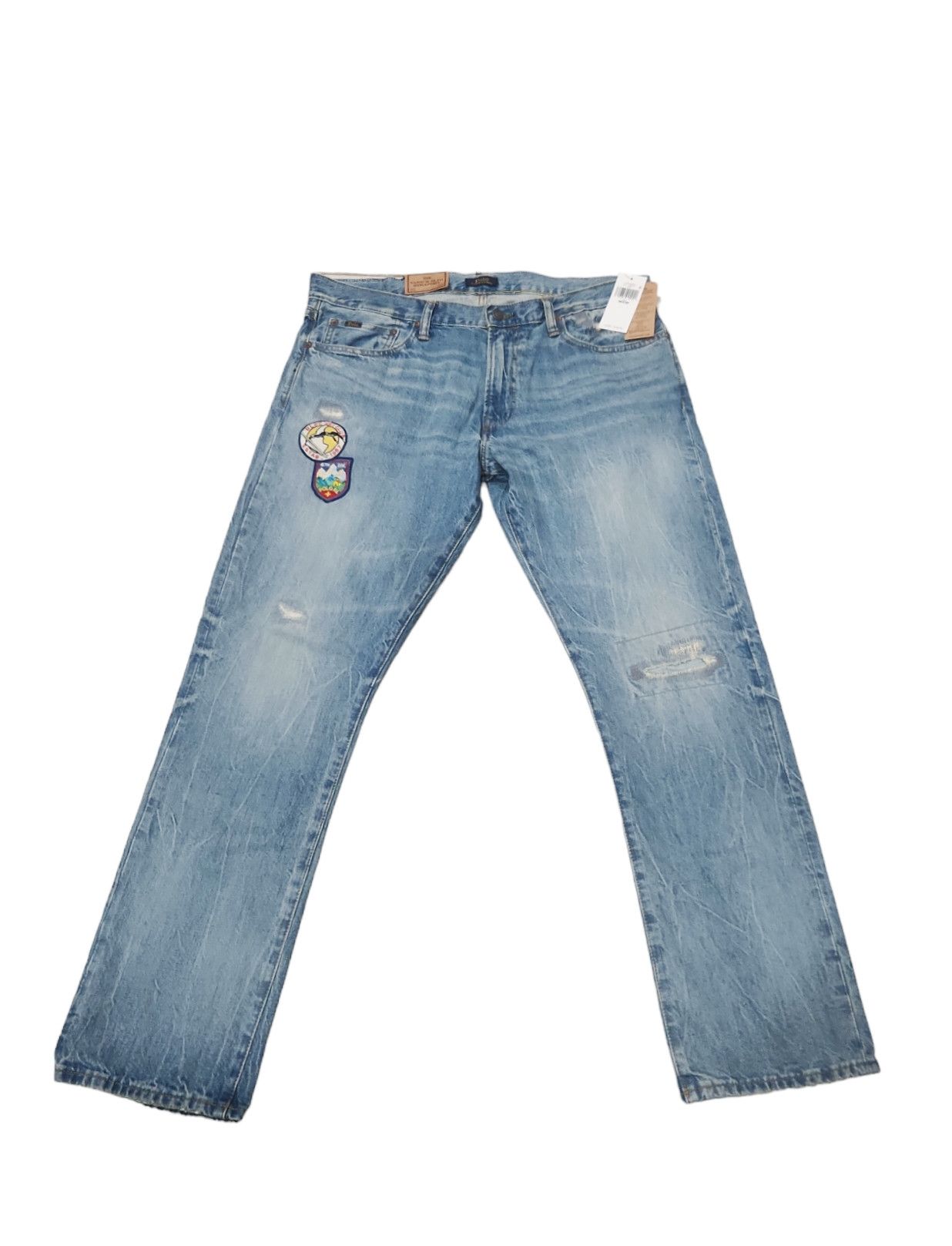 image of Polo Ralph Laurent Distressed Ski Club Patch Varick Slim 36 in Blue, Men's