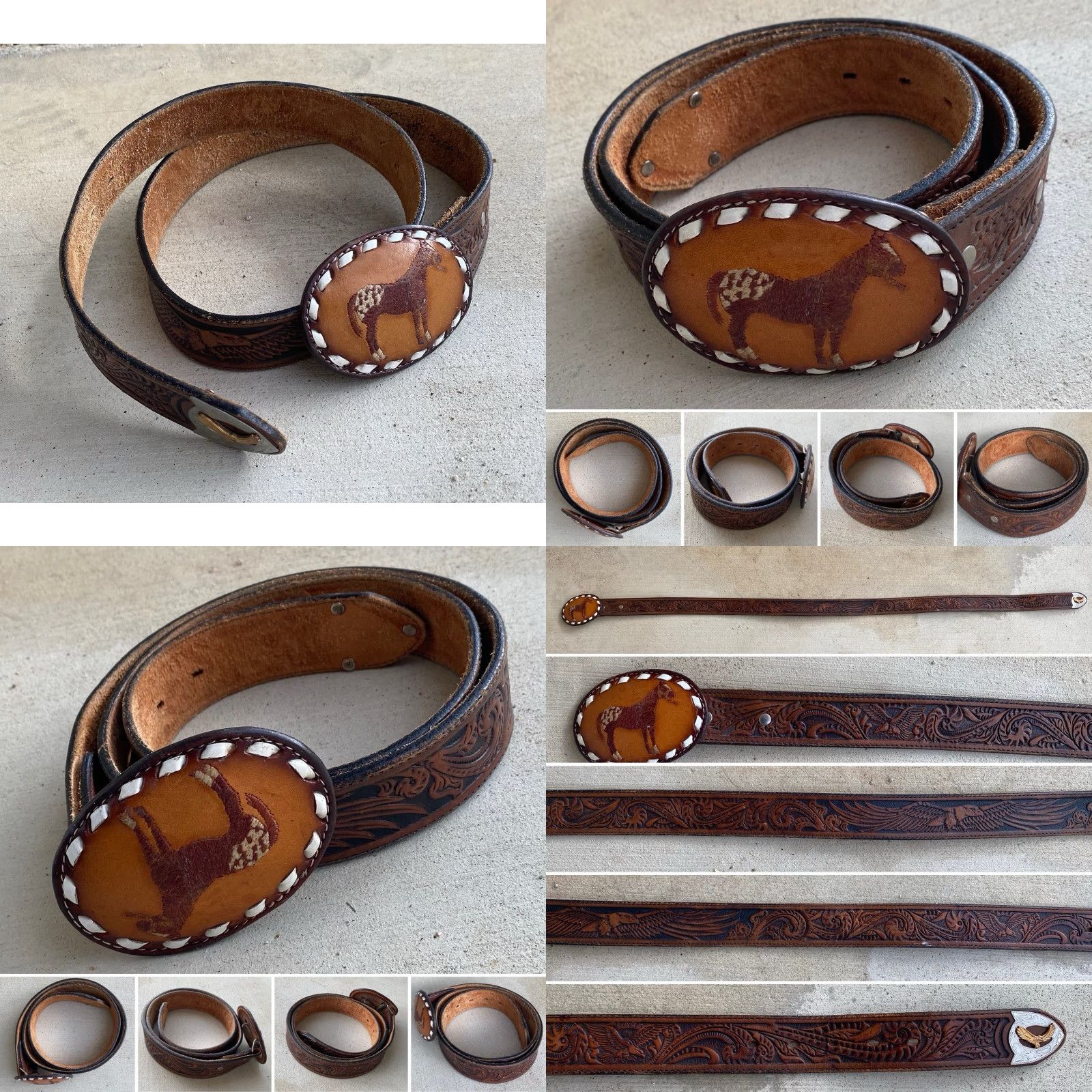 Tony Lama VINTAGE Tony Lama Belt Buckle Leather Belt Tooled Leather Belt Eagle Cowboy Core 38 Brown Unisex Adult Rockabilly 1970s Western Cowboy Theme Size ONE SIZE - 9 Thumbnail