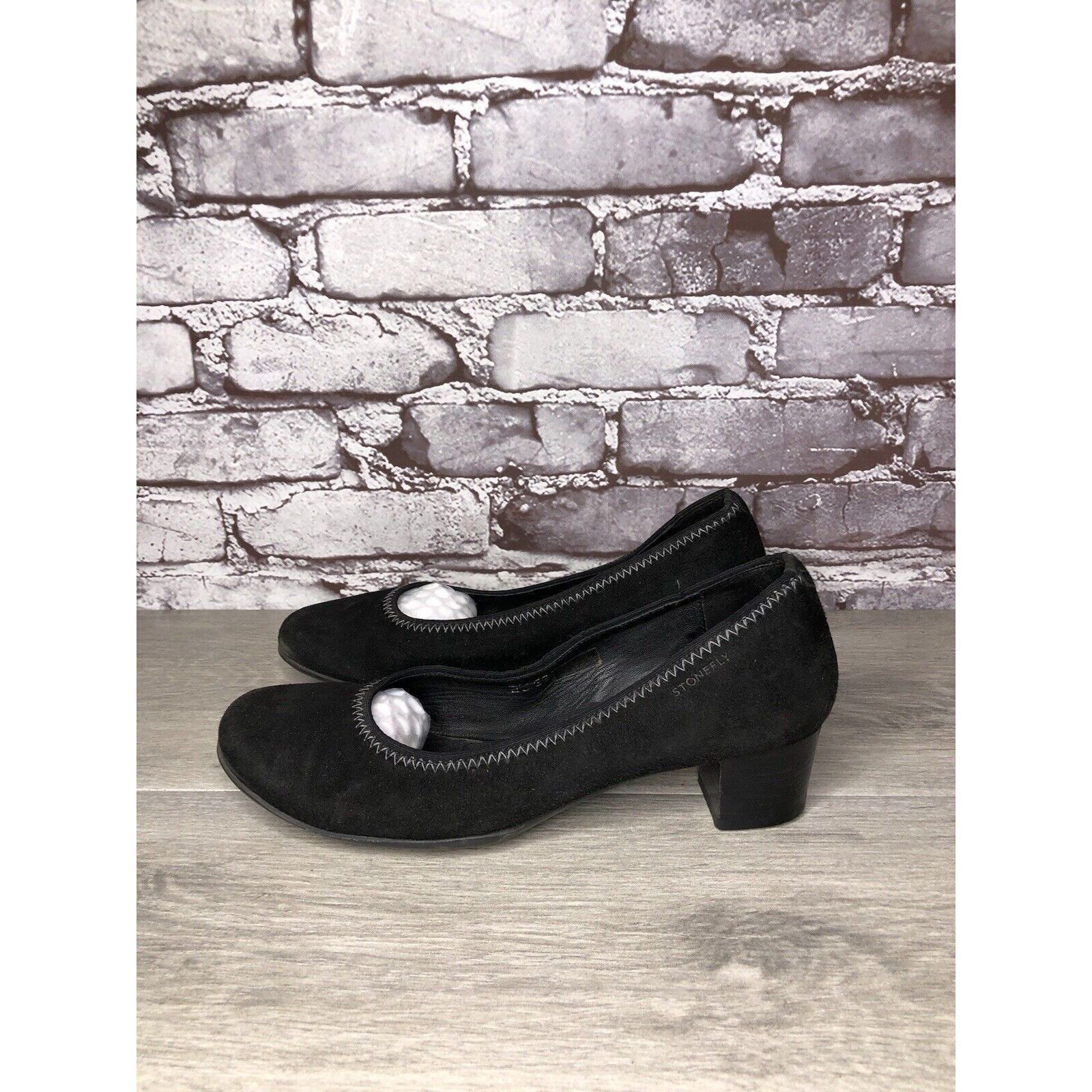 Other Stonefly Black Suede Leather Slip On Round Toe Dress Heels W Size US 8.5 / IT 38.5 - 14 Thumbnail