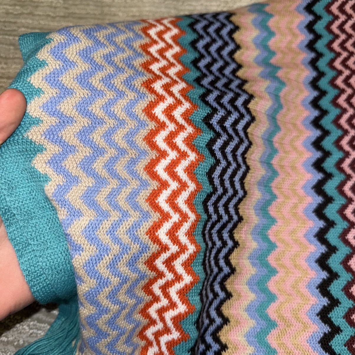 Missoni NEW Missoni Fringed Knit Wool Jacquard Zigzag Colorful Scarf Size ONE SIZE - 7 Thumbnail