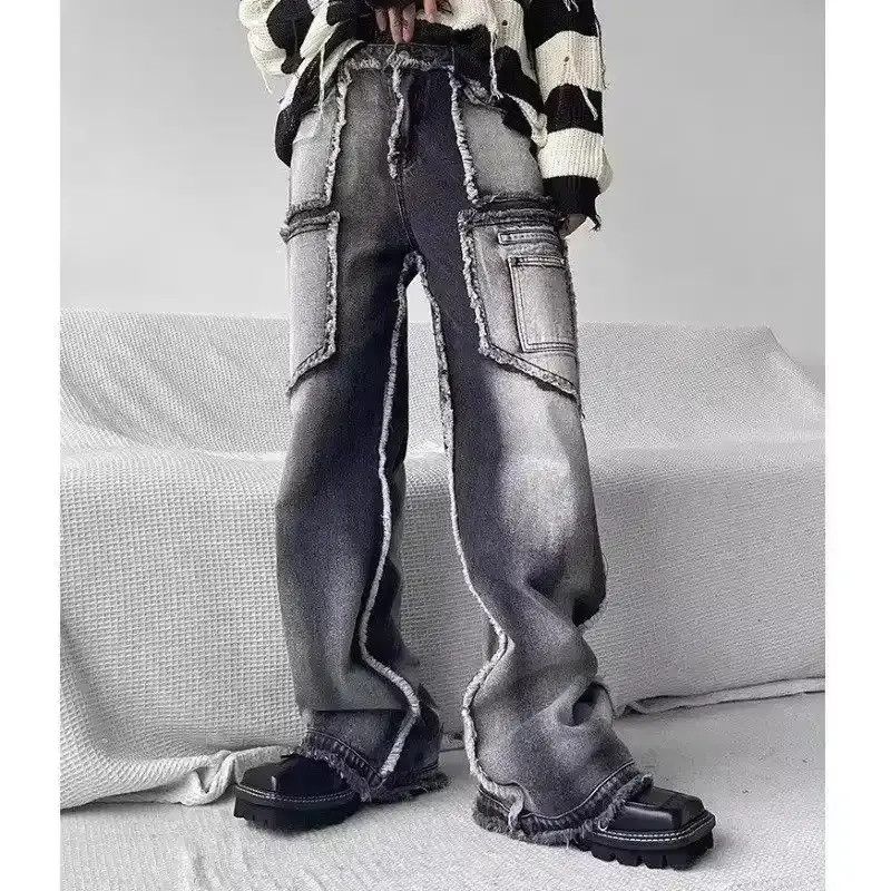 Japanese Brand workwear jeans retro trendy loose straight-leg raw edge Size US 32 / EU 48 - 6 Thumbnail