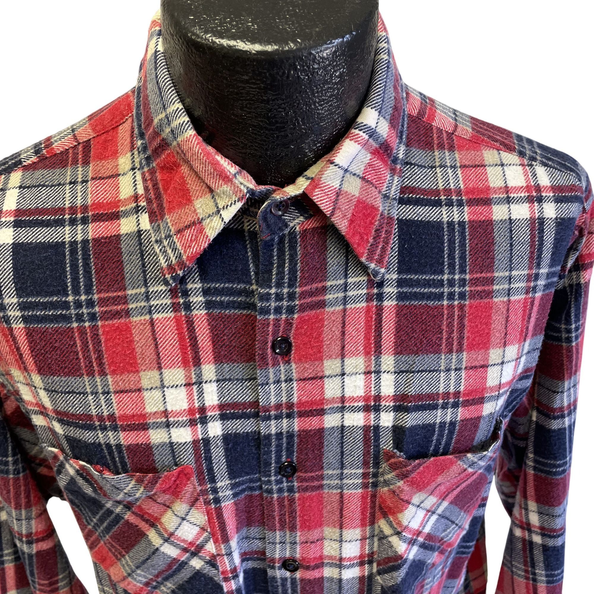 Other 80's Saucatuck Men RED Blue Shadow PLAID Work FLANNEL Shirt Size US L / EU 52-54 / 3 - 3 Thumbnail