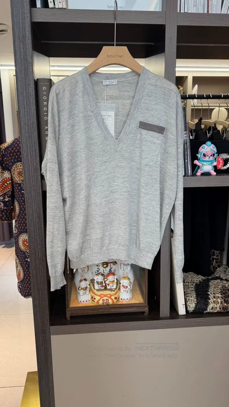 Brunello Cucinelli Brunello Cucinelli Grey Beaded Linen T-Shirt Size XS / US 0-2 / IT 36-38 - 1 Thumbnail