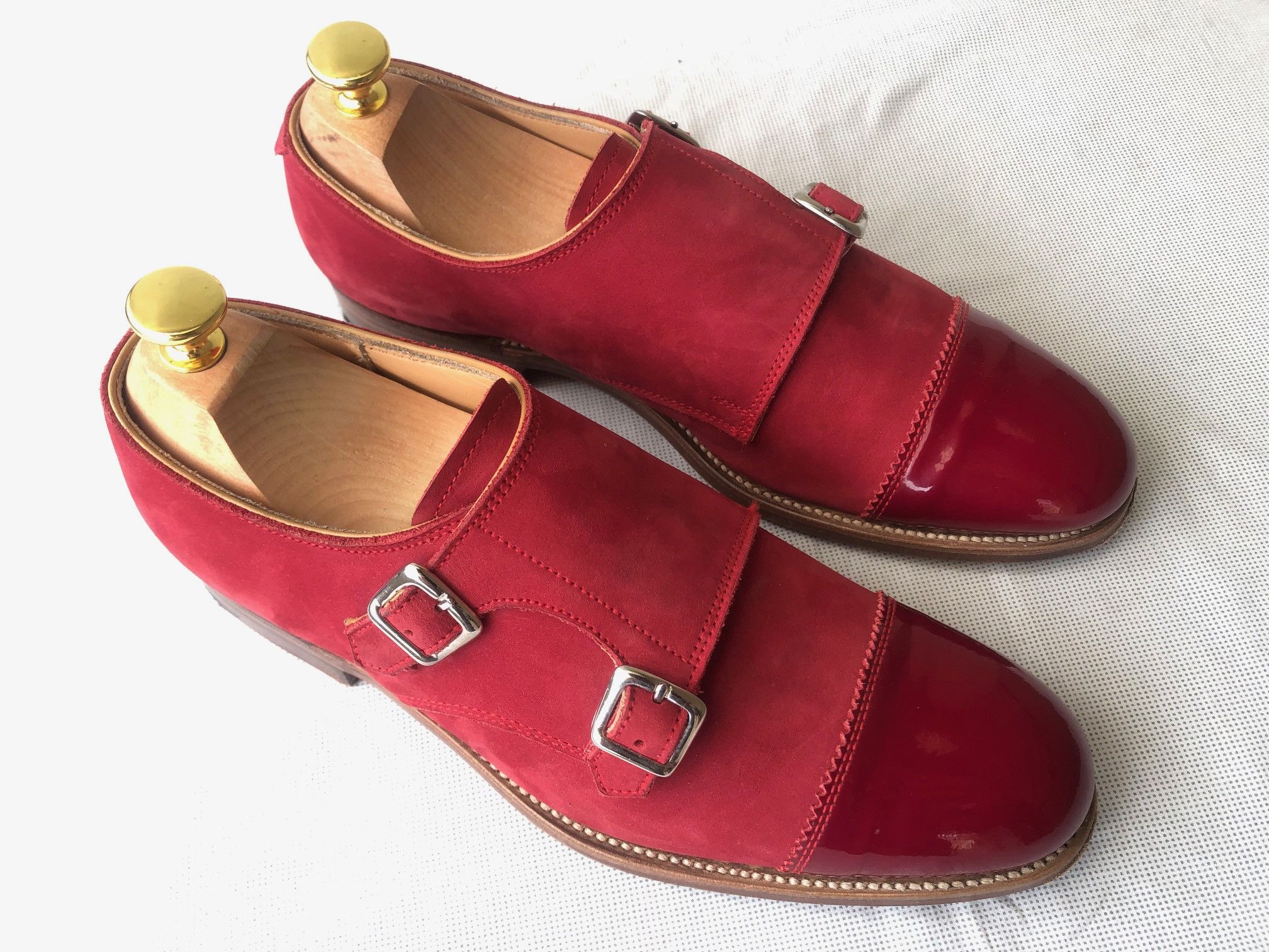 Grenson Grenson Red suede/leather cap toe double monk strap shoes Size US 7 / EU 40 - 4 Thumbnail