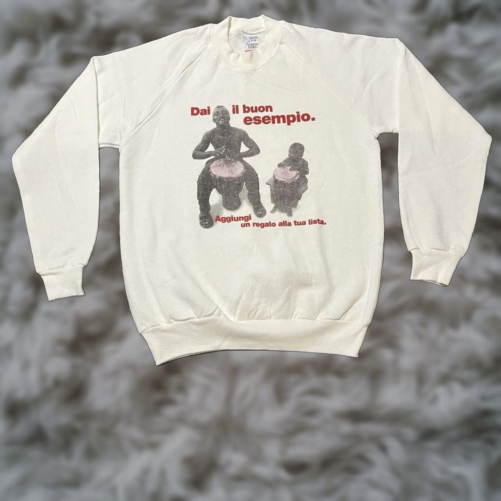 VINTAGE Greenpeace Sweatshirt Crewneck 80s Green Peace Earth S Men White Logo Graphic Print Pullover