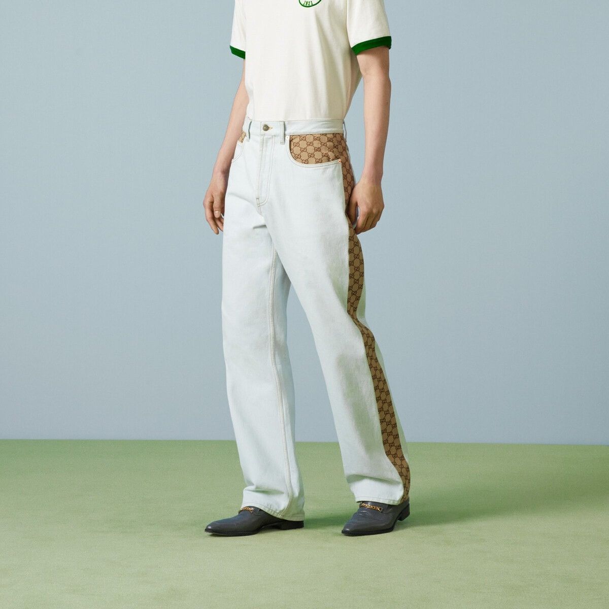 Gucci o1s1wg110725 Washed Organic Denim Pant With GG White/Beige Size US 36 / EU 52 - 4 Thumbnail