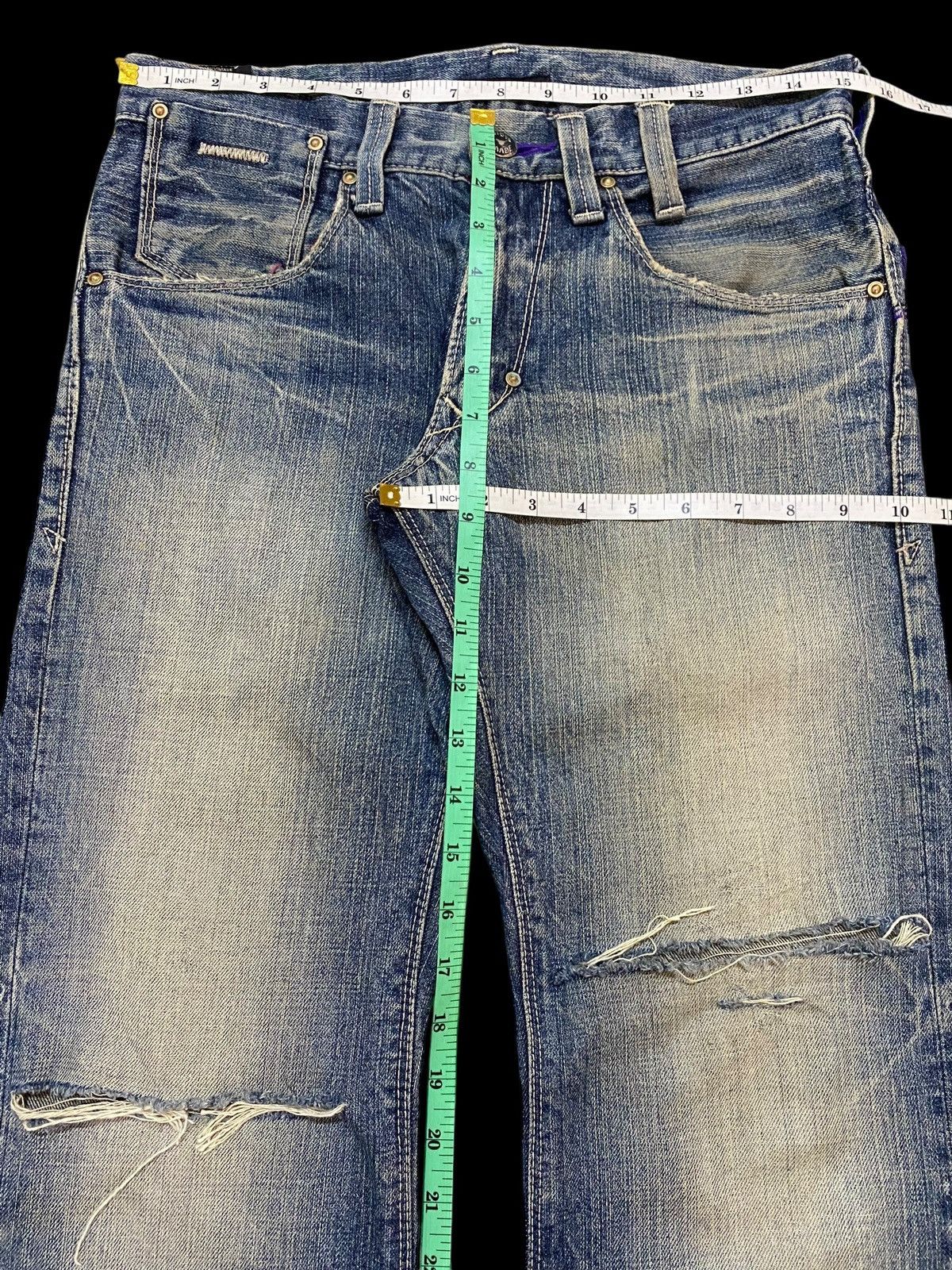 If Six Was Nine Blue Way Made in Nippon Mud Wash Distressed Flare Jeans Size US 30 / EU 46 - 17 Thumbnail