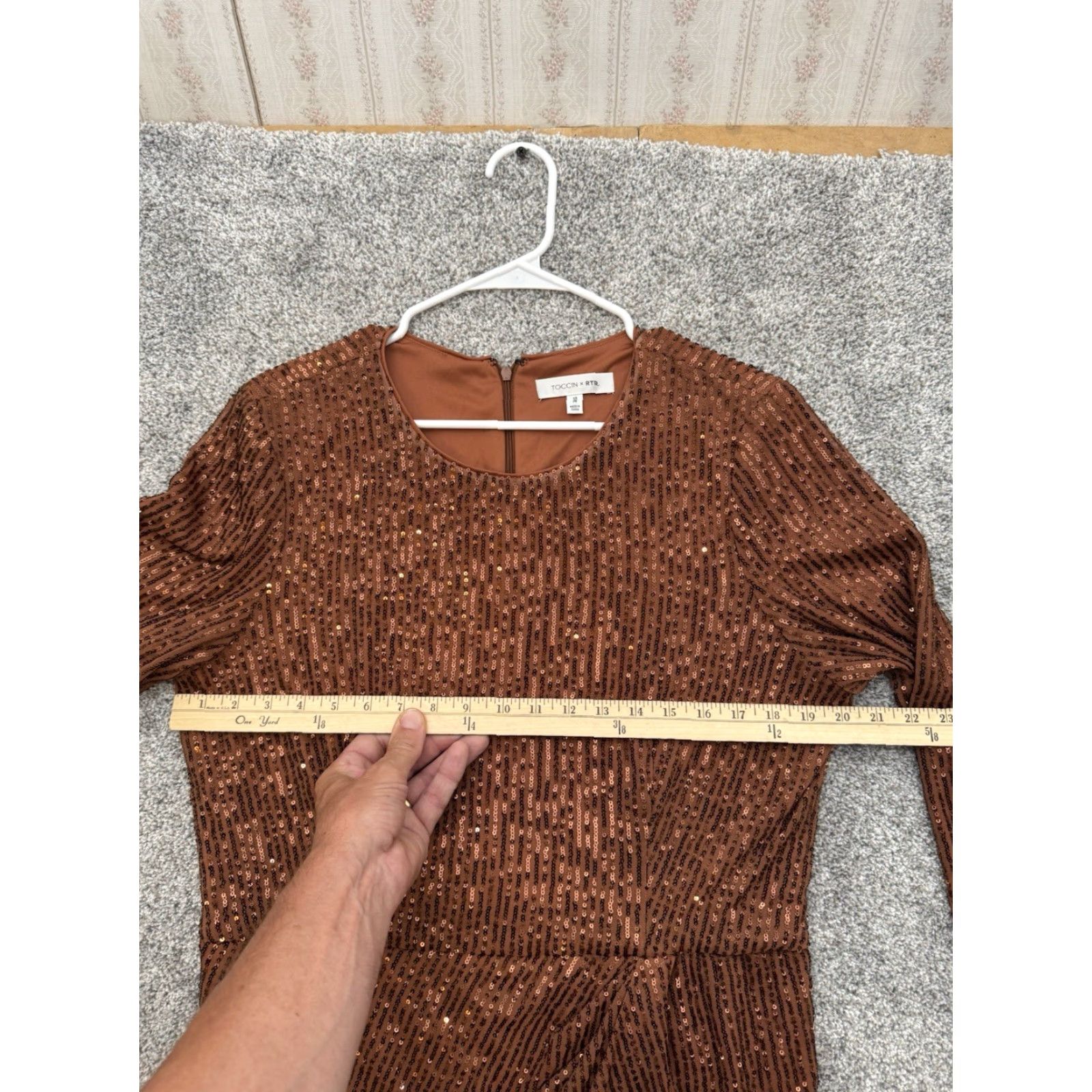 Vintage Toccin X RTR Faux Wrap Mini Dress 14 Cocktail Party Night Out Y2K Glam Sequin Short Brown Women's Dress Size XL / US 12-14 / IT 48-50 - 2 Thumbnail