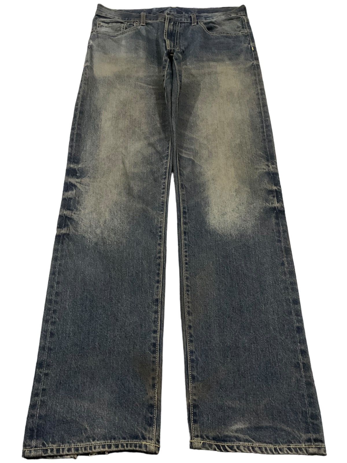 GU × Undercover Vintage Japanese Brand GU Dark Mud Washed Loose Ripped Jeans Size US 33 - 1 Thumbnail