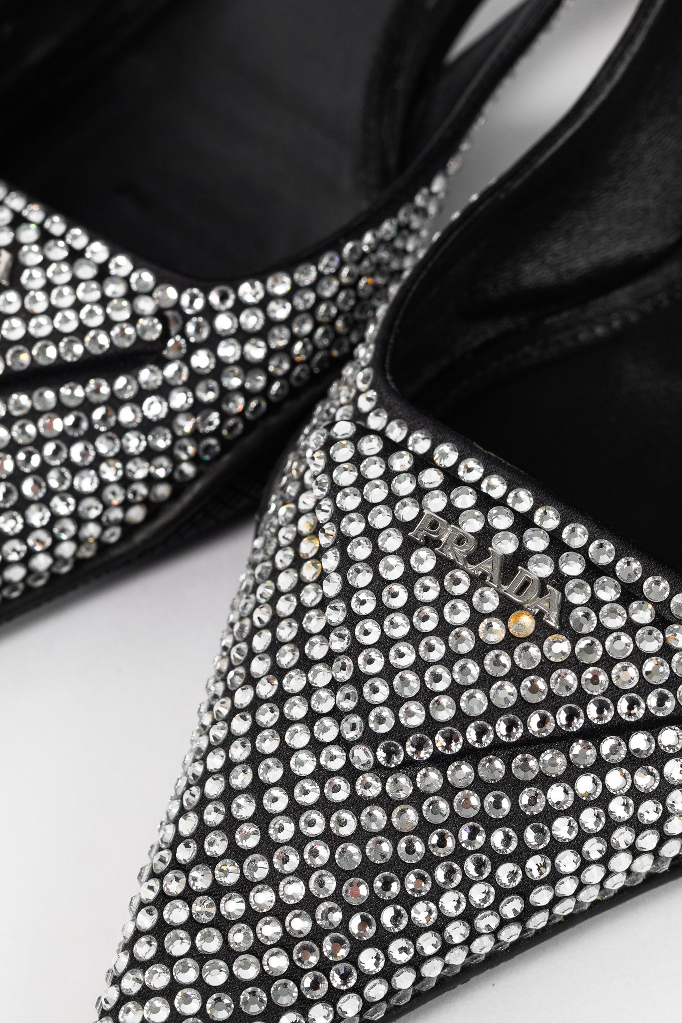 Prada Prada Black Satin Crystal Sling-Back Pumps Size US 6.5 / IT 36.5 - 7 Thumbnail