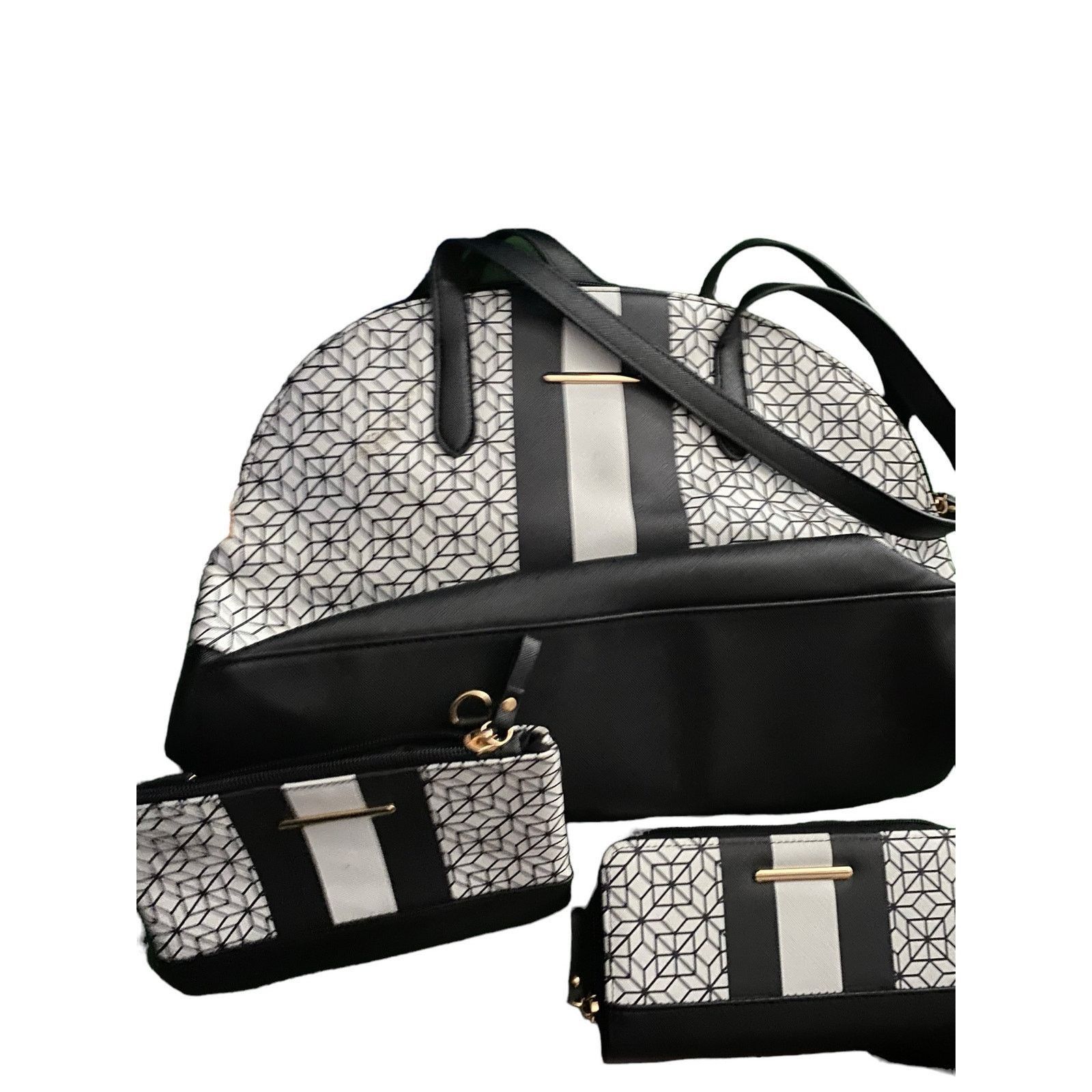 Other Modern Geometric Time and Tru Black White Satchel Bag Set Size ONE SIZE - 2 Thumbnail