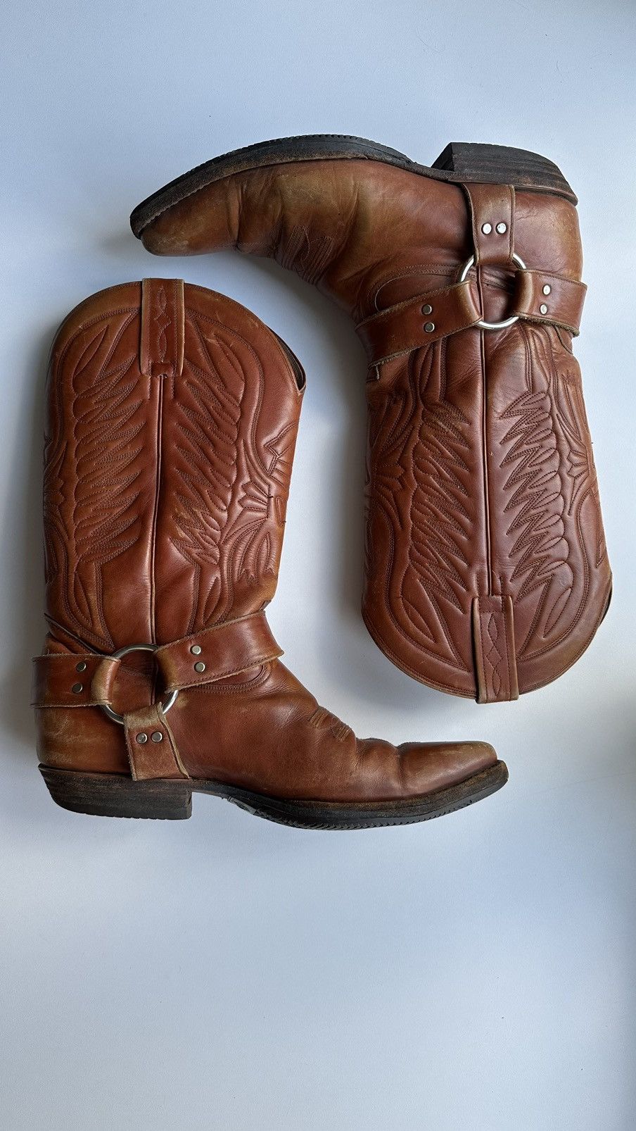 image of Cowboy Equipment x Genuine Leather Real Western Cowboy Vintage Men Leather Brown Boots Size 41