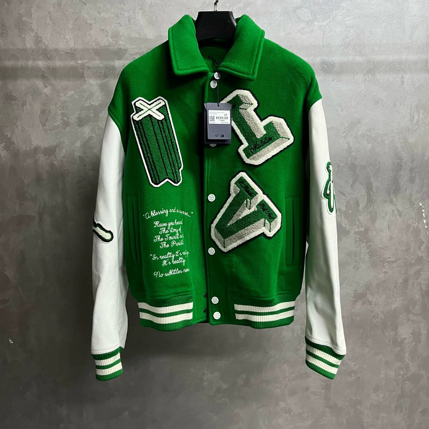 Louis Vuitton Louis Vuitton Green Letter Spliced Baseball Jacket Size US L / EU 52-54 / 3 - 1 Thumbnail