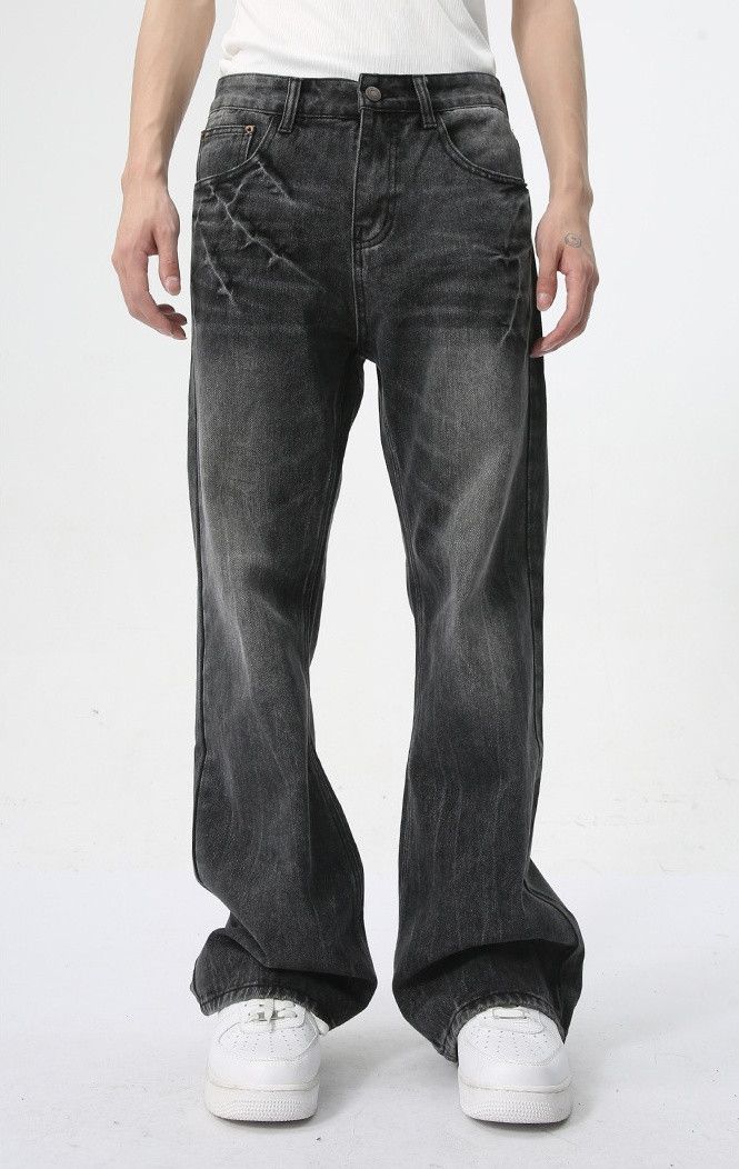 Designer × Japanese Brand Lightning Burst Black and Grey Flared Jeans Size US 32 / EU 48 - 2 Thumbnail