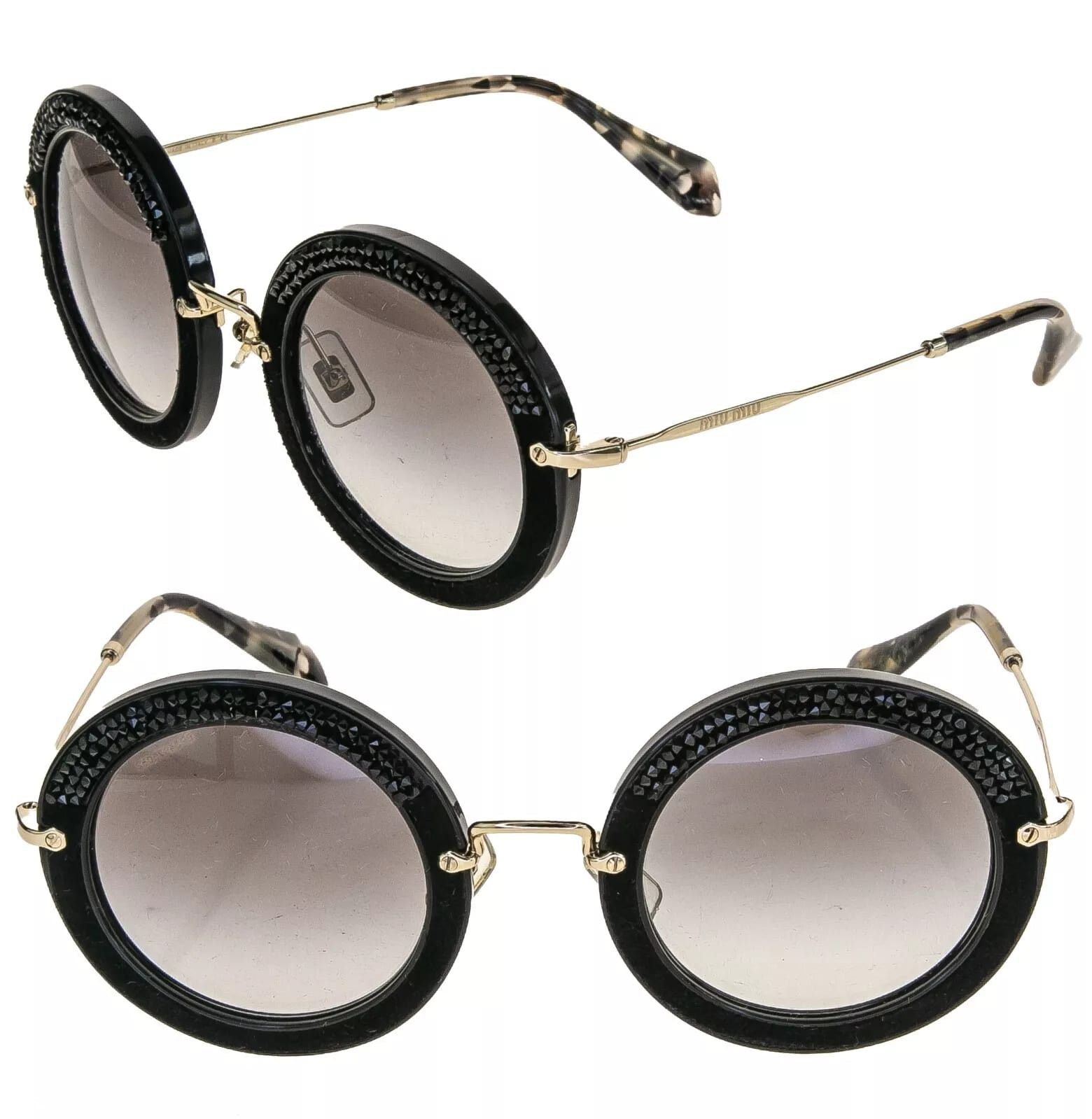 Miu Miu MIU MIU NOIR MU08RS Round Black Leather Gold 