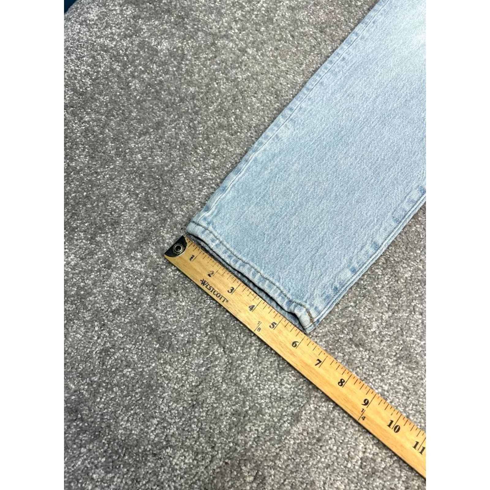 Madewell Madewell Jeans Womens 32 Blue Denim Slim Straight 32x29 Distressed Button Zip Mid Rise 5-Pocket Cotton Spandex Size 24" / US 00 / IT 34 - 3 Thumbnail