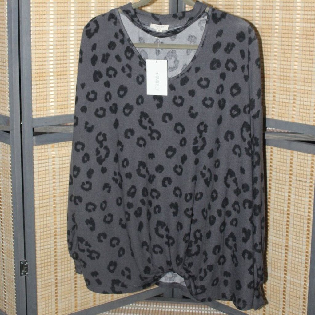 Other Como Blue Gray & Black Cheetah Print Keyhole Cut Sweater Size 3XL / US 20-22 - 1 Thumbnail