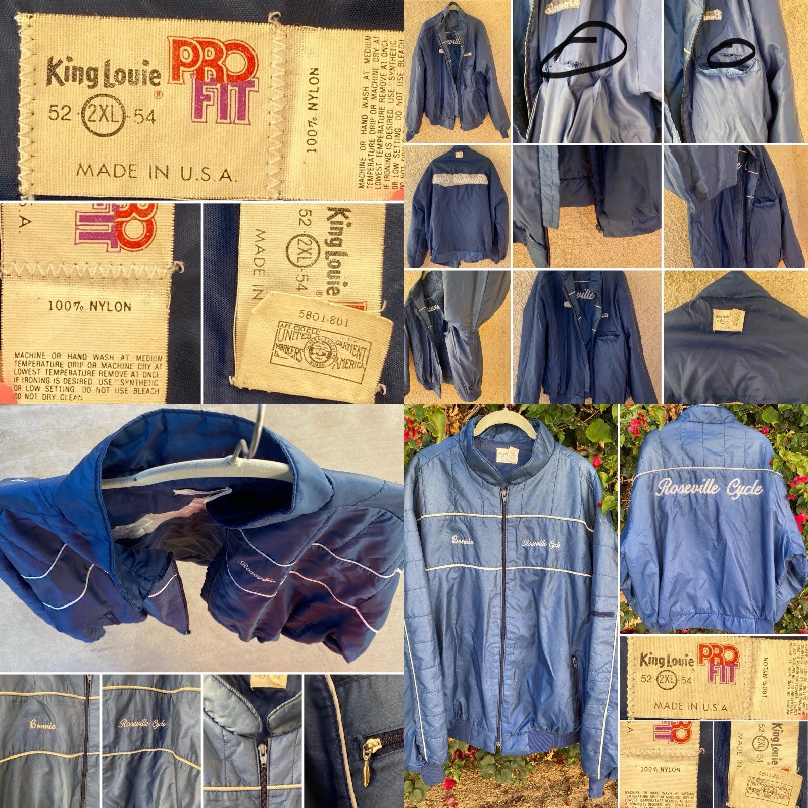 Vintage VINTAGE King Louie Pro Fit Windbreaker Jacket 2XL USA Union Made Men Blue Nylon Full Zip Roseville Cycle Bonnie Size US XXL / EU 58 / 5 - 8 Thumbnail