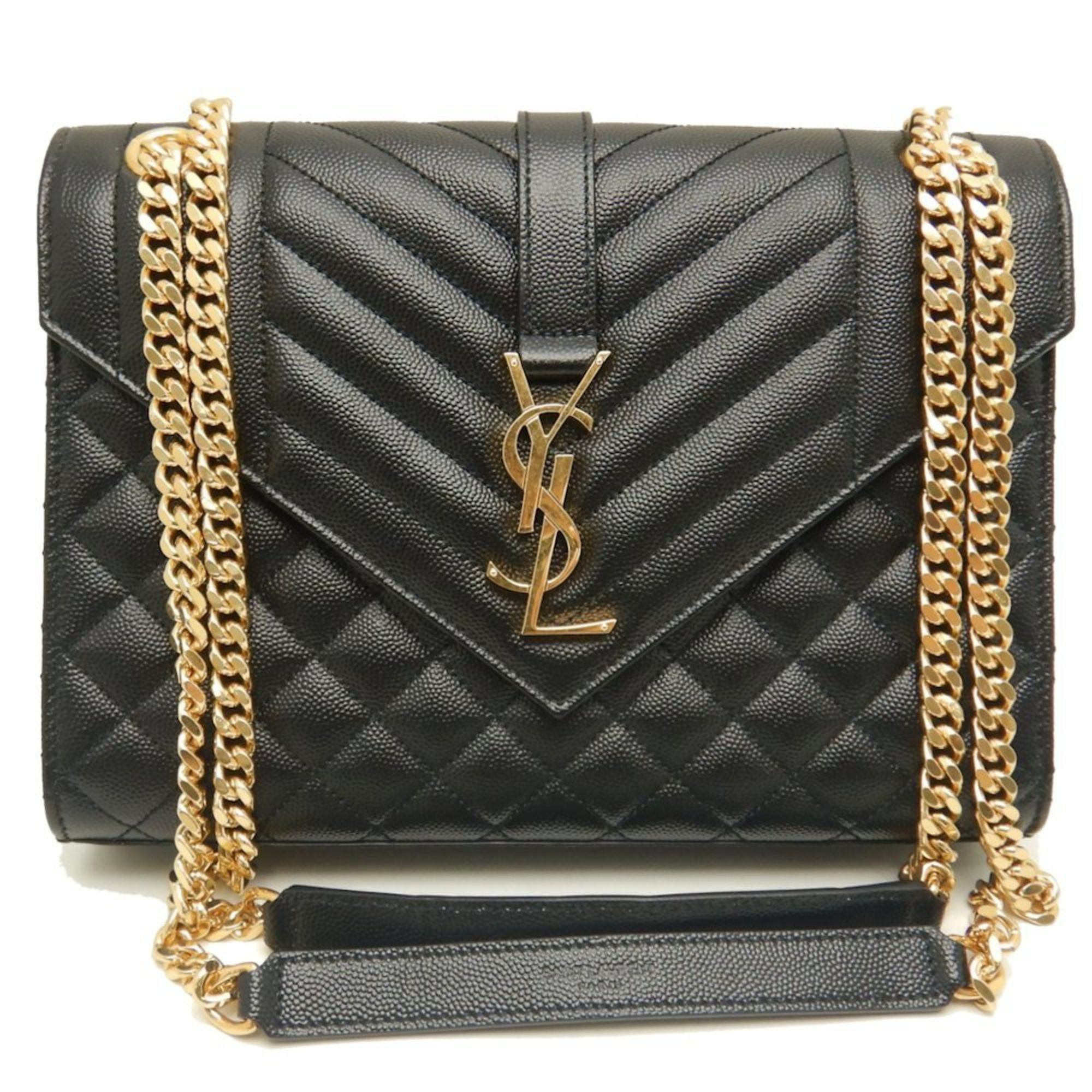 Saint Laurent Paris Saint Laurent Envelope 600185 Shoulder Bag Grain Leather Black 252749, Women's