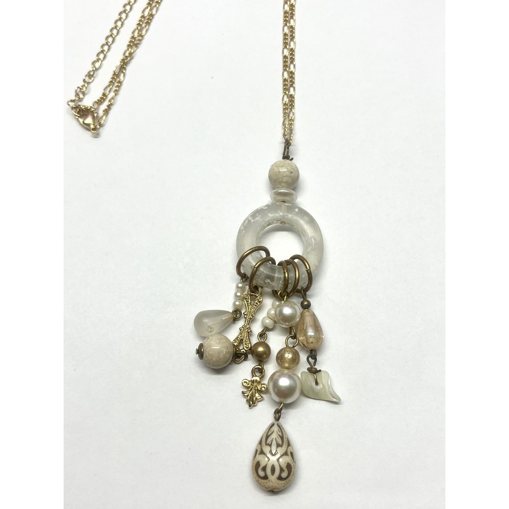 Vintage glass pendant charm necklace