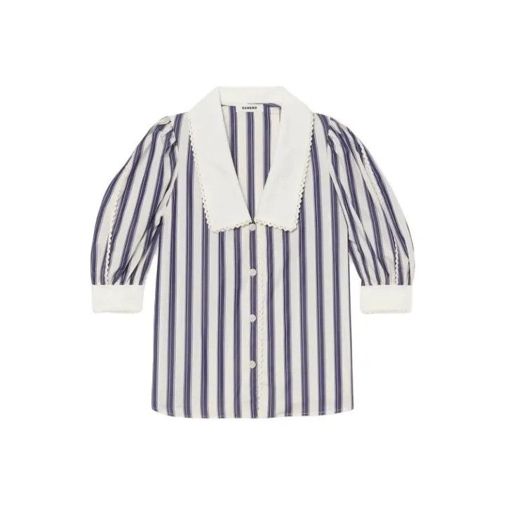 Sandro Sandro Striped Puff Sleeve Shirt in Blue 0079 Size S / US 4 / IT 40 - 1 Thumbnail