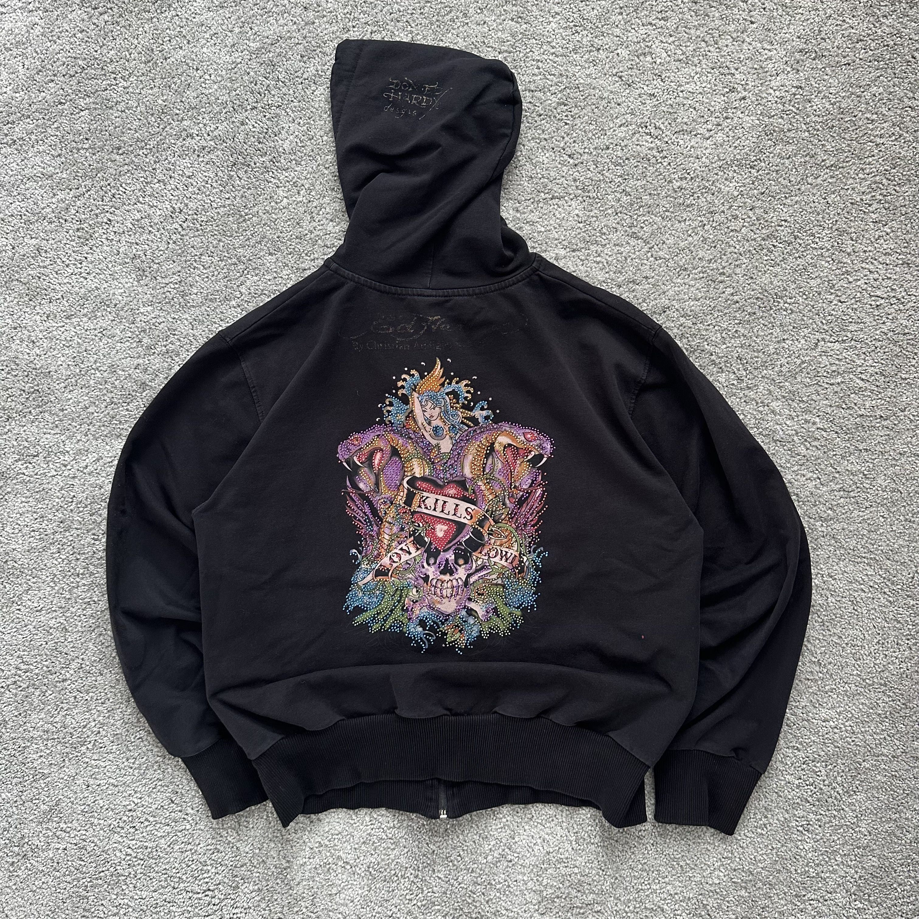 Christian Audigier Ed Hardy Zip Up Big Logo y2k Baggy Hoodie Size US XS / EU 42 / 0 - 2 Thumbnail