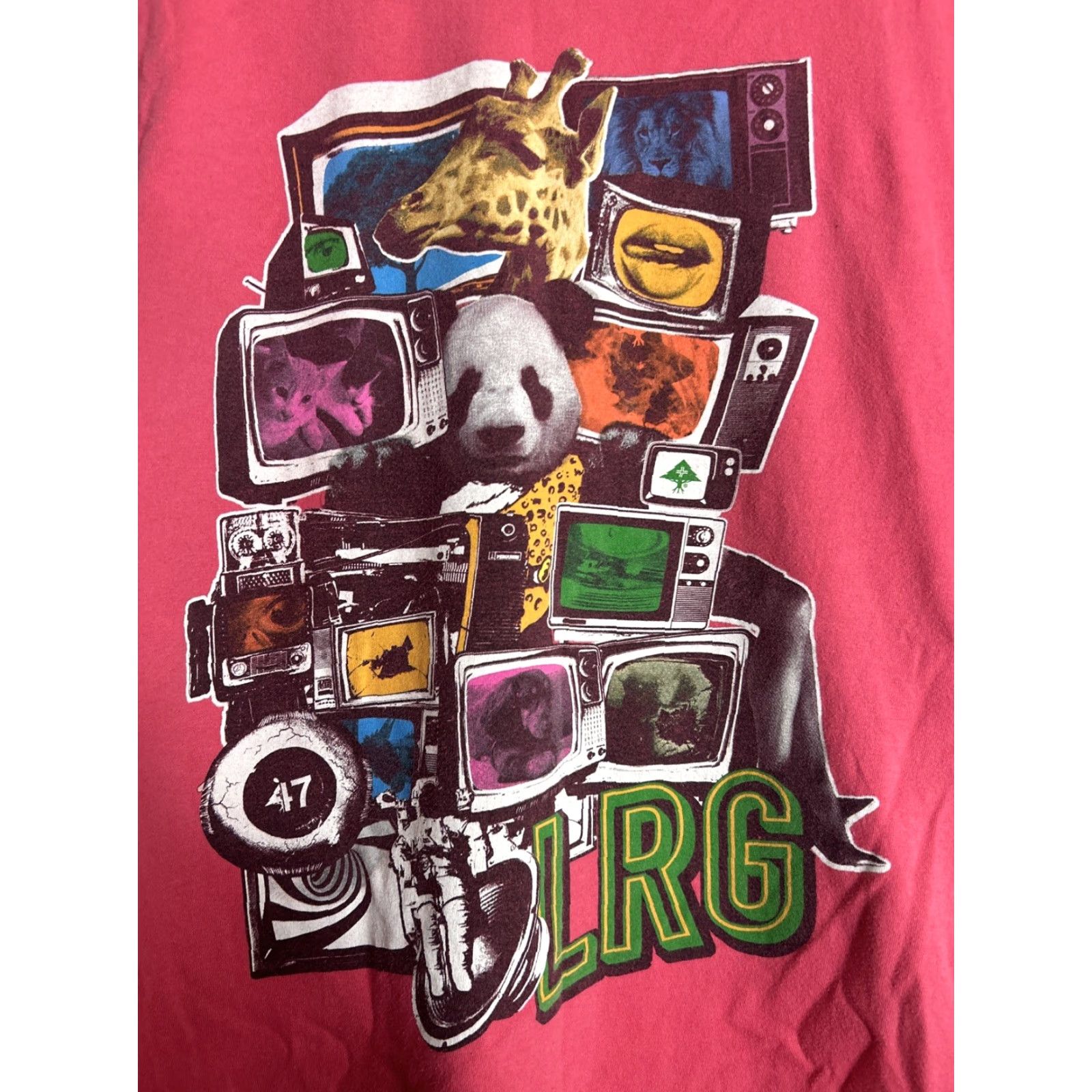 Pinko LRG Mens Large T Shirt Short Sleeve Pink Panda TVs Stained Lifted Research Group Size US L / EU 52-54 / 3 - 5 Thumbnail
