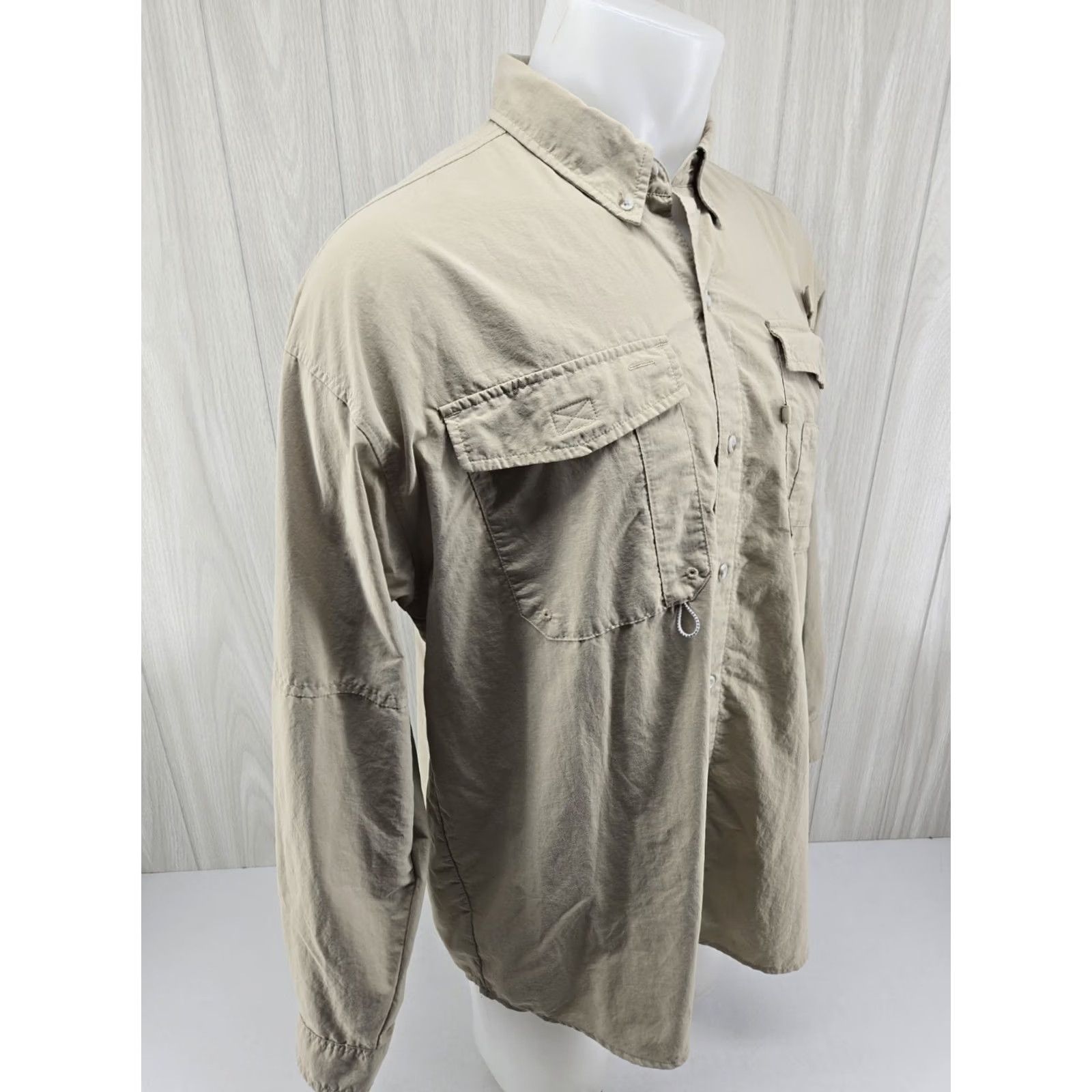 Vintage Columbia PFG Mens XL Long Sleeve Fishing Shirt Tan Khaki Omni-Shade Vented #1 Shirt Adults Regular Mens Bendable Breathable Pockets Size US XL / EU 56 / 4 - 7 Thumbnail