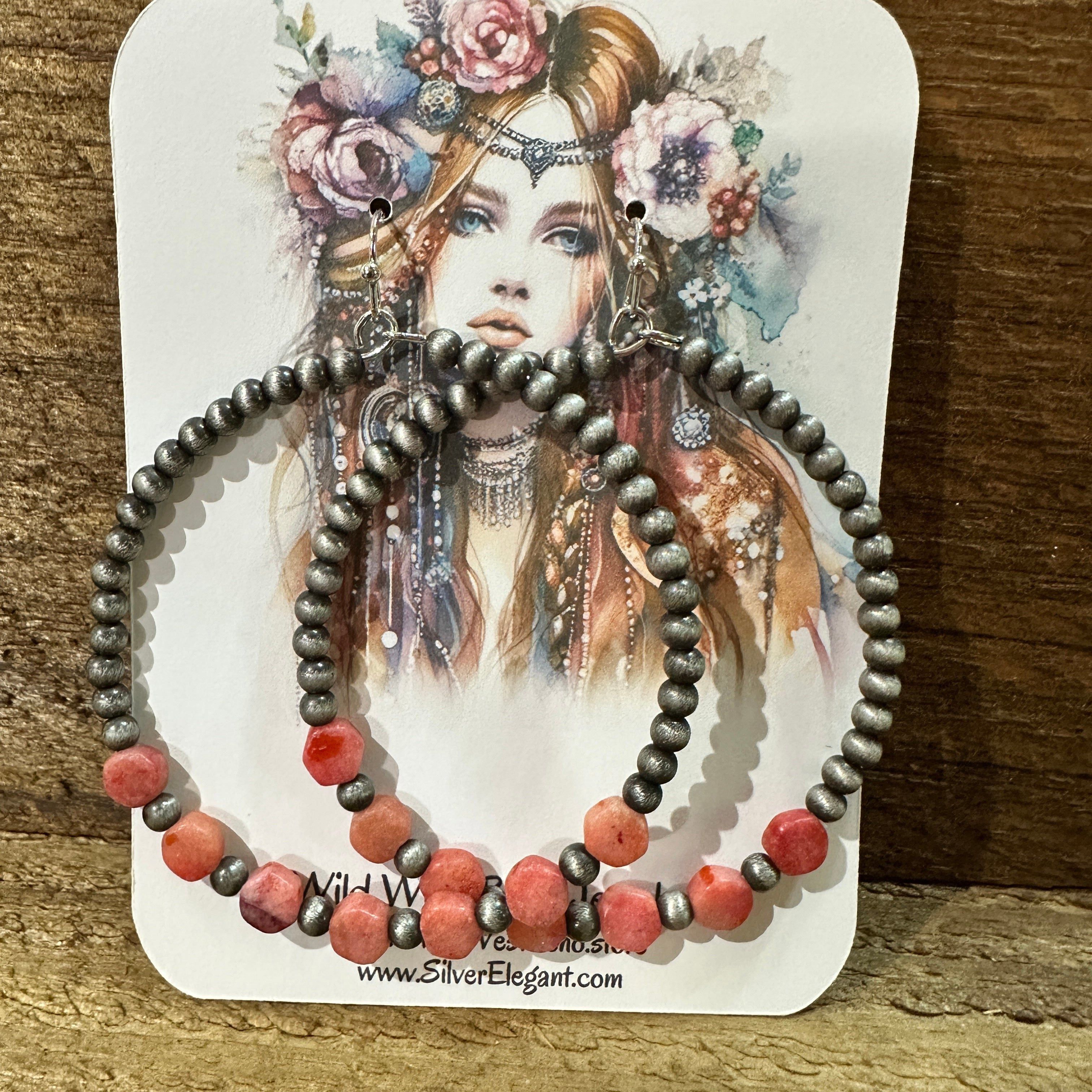 Other Handmade Hexa Gemstone Hoop Bead Earrings, Southwestern Desi Size ONE SIZE - 1 Thumbnail