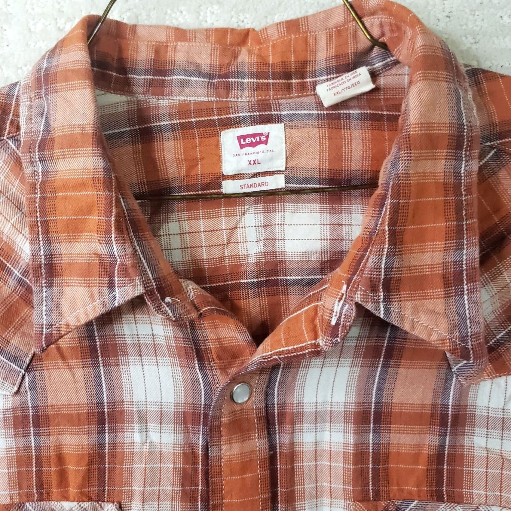 Levi's Levi's Orange Brown Plaid Pearl Snap Western Shirt Long Sleeve XXL Men Size US XXL / EU 58 / 5 - 6 Thumbnail