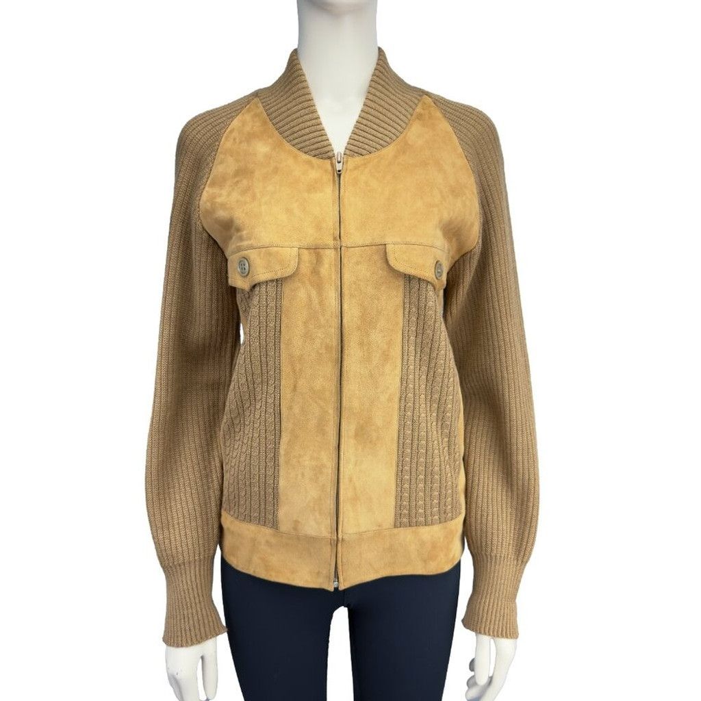 Bally BALLY Heritage Suede Tan Knitted Western Boho Jacket Zip-Up Size M / US 6-8 / IT 42-44 - 2 Thumbnail