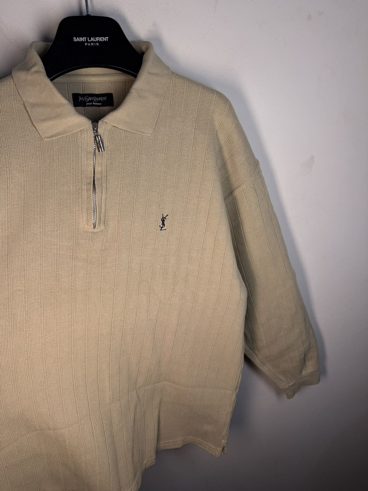 Yves Saint Laurent 90s Beige YSL Sweatshirt 1/4 Quarter Zip Sweater Rugby Shirt Size US L / EU 52-54 / 3 - 16 Thumbnail