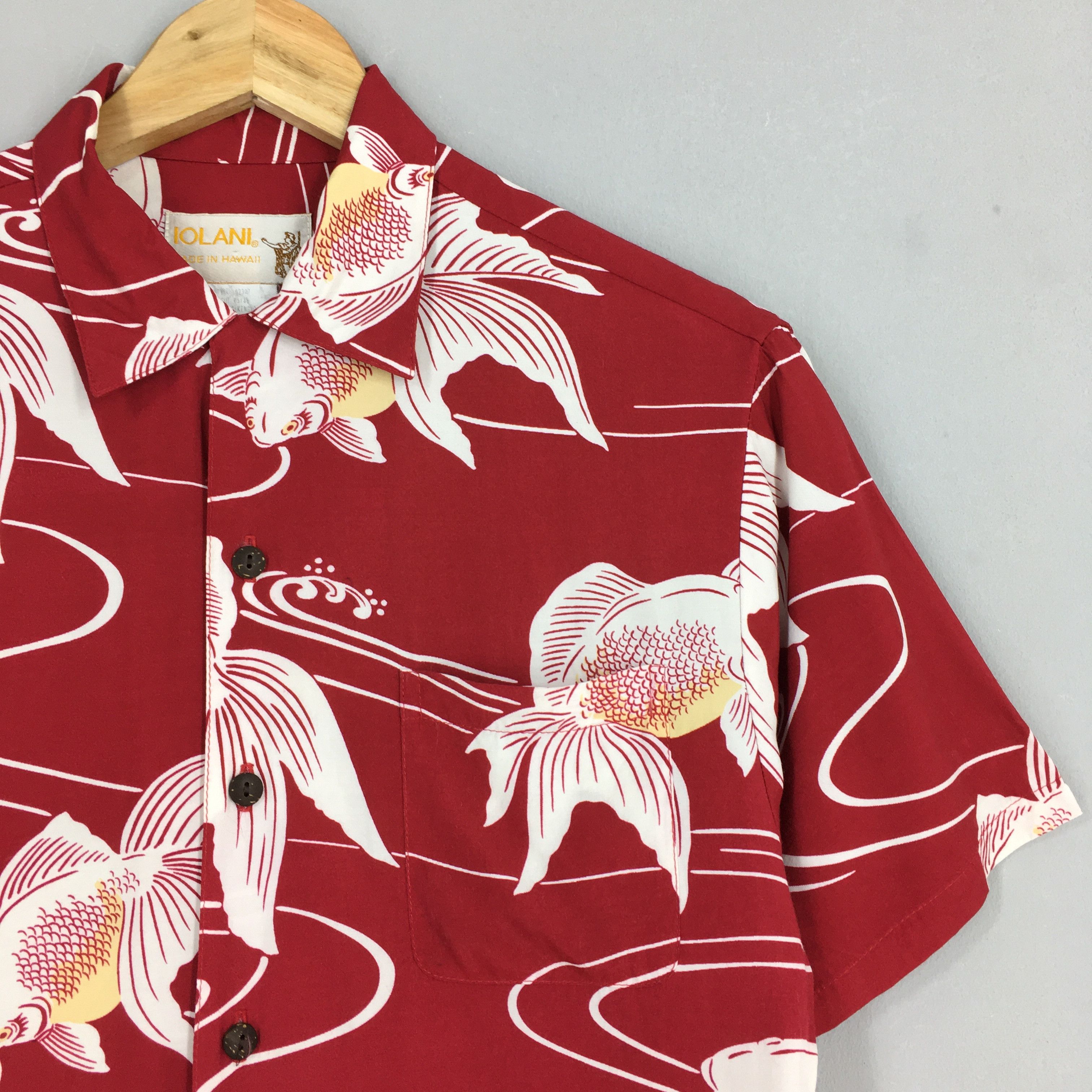 IOLANI Vintage 1980s Iolani Hawaiian Gold Fish Rayon Shirt Large Size US M / EU 48-50 / 2 - 2 Thumbnail