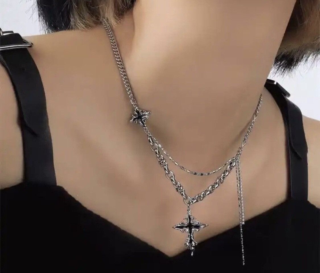 Jewelry Punk Black Flame Cross Necklace Size ONE SIZE - 2 Thumbnail