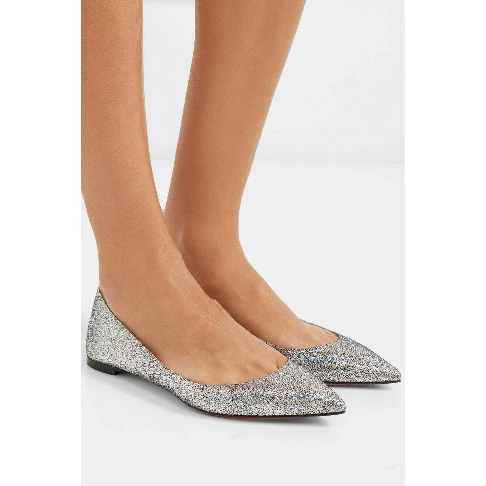 Christian Louboutin Christian Louboutin Ballalla Silver Mica Glitter Ballerina Size US 7.5 / IT 37.5 - 3 Thumbnail
