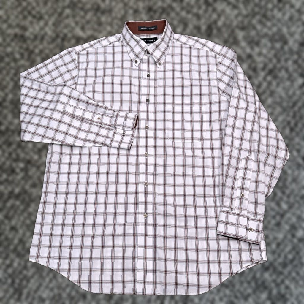 Vintage Paul Fredrick Slim Button-Up Shirt Mens 16.5 White Check Non-Iron Button-Down Long Sleeve Casual Business Workwear Size US XL / EU 56 / 4 - 1 Thumbnail