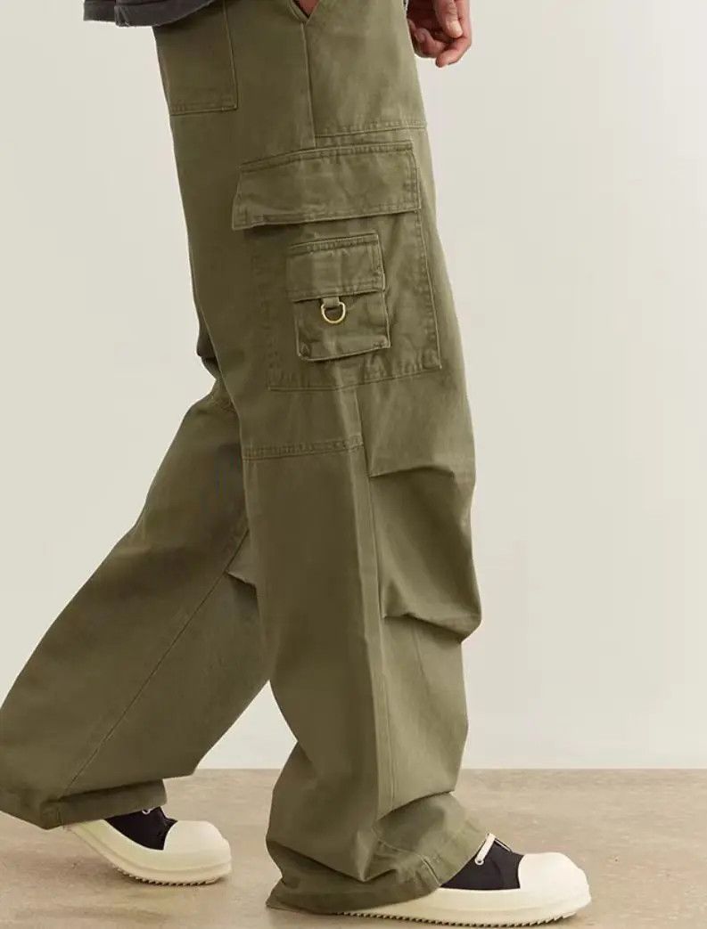 Vintage distressed pleated straight leg work trousers