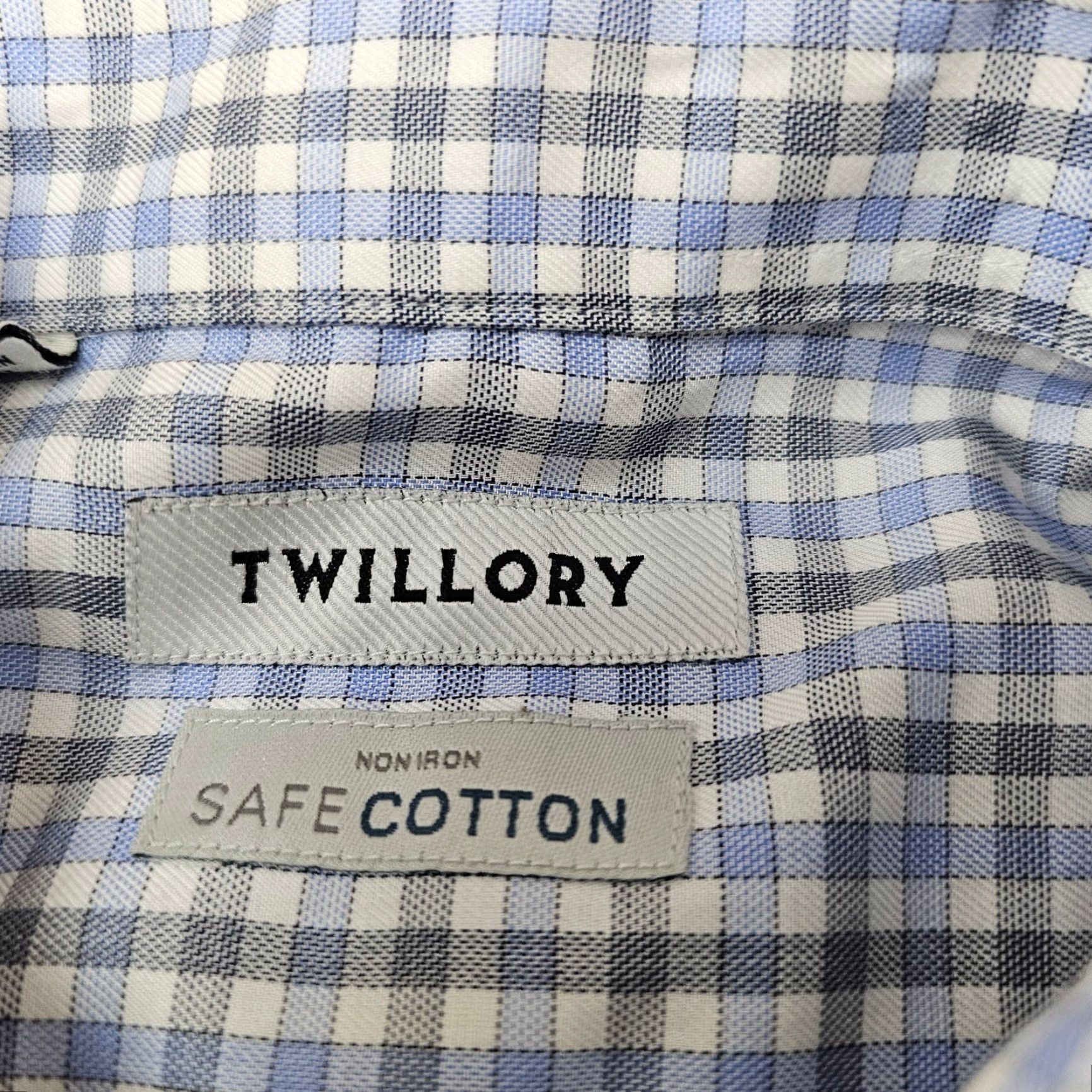 Vintage Twillory Dress Shirt Mens Size 15.5 32/33 Blue Check Button-Up Knit Cotton Regular Fit Non-Iron Easy Care Size 42R - 3 Thumbnail