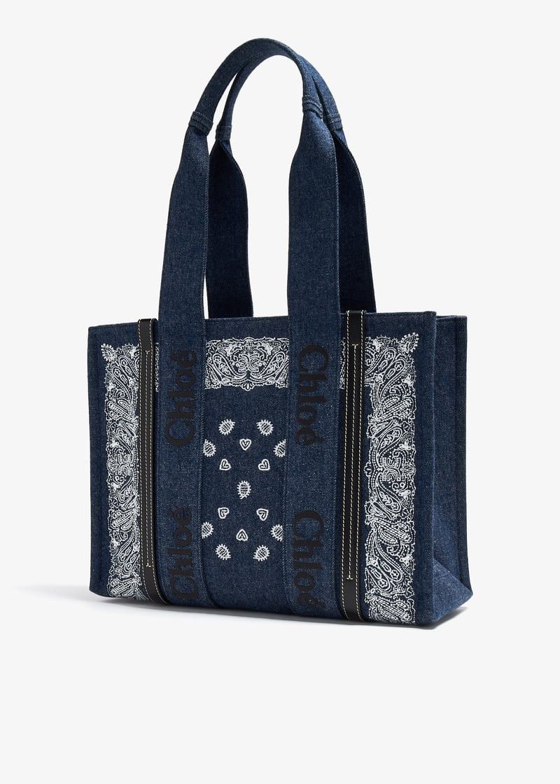 Chloe oc11z0525 Size: OS / Woody Medium Tote Bag in Blue/Black Size ONE SIZE - 3 Thumbnail