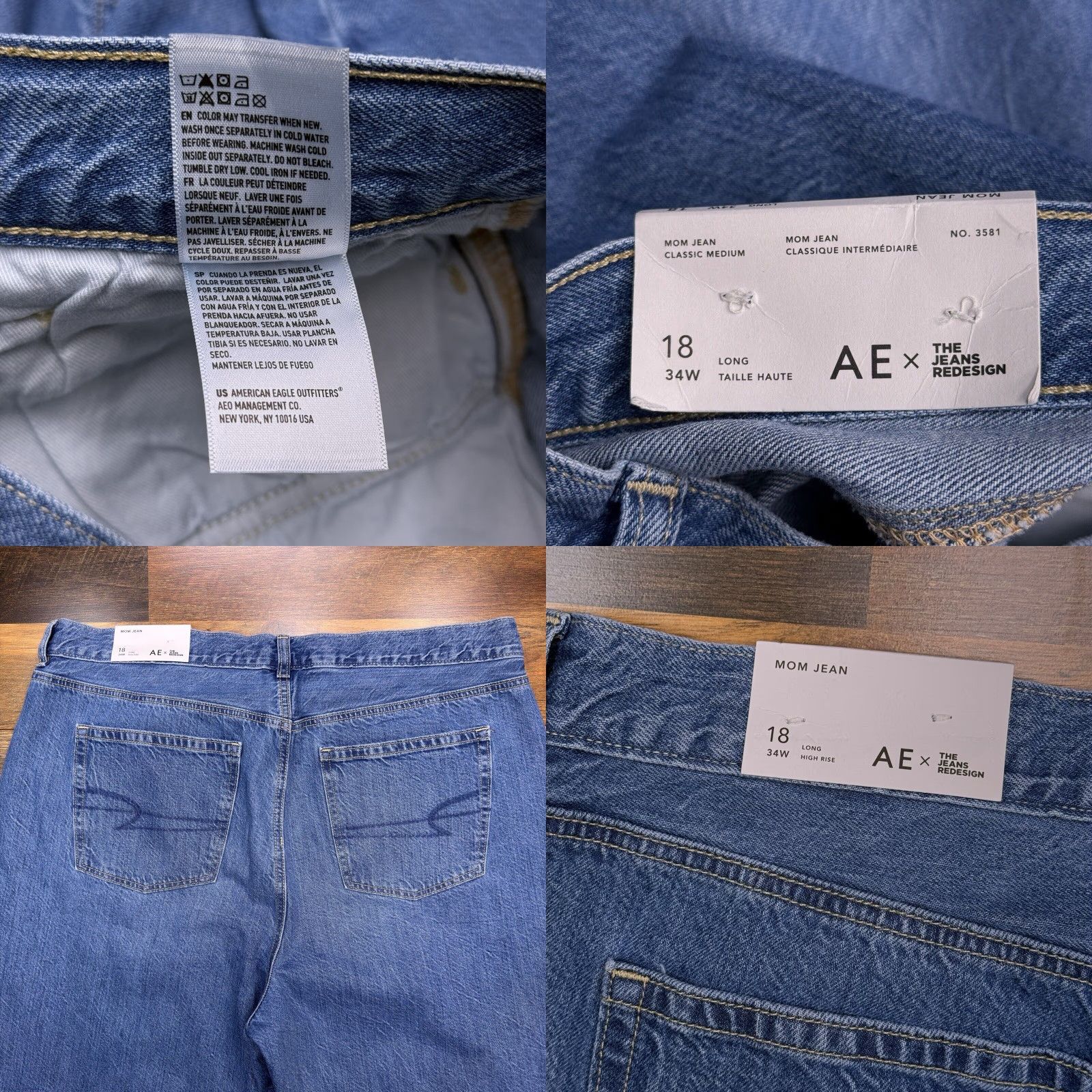American Eagle Outfitters American Eagle Mom Jean 18 Long 34w High Rise Classic Medium New Size 40" / US 18 - 8 Thumbnail