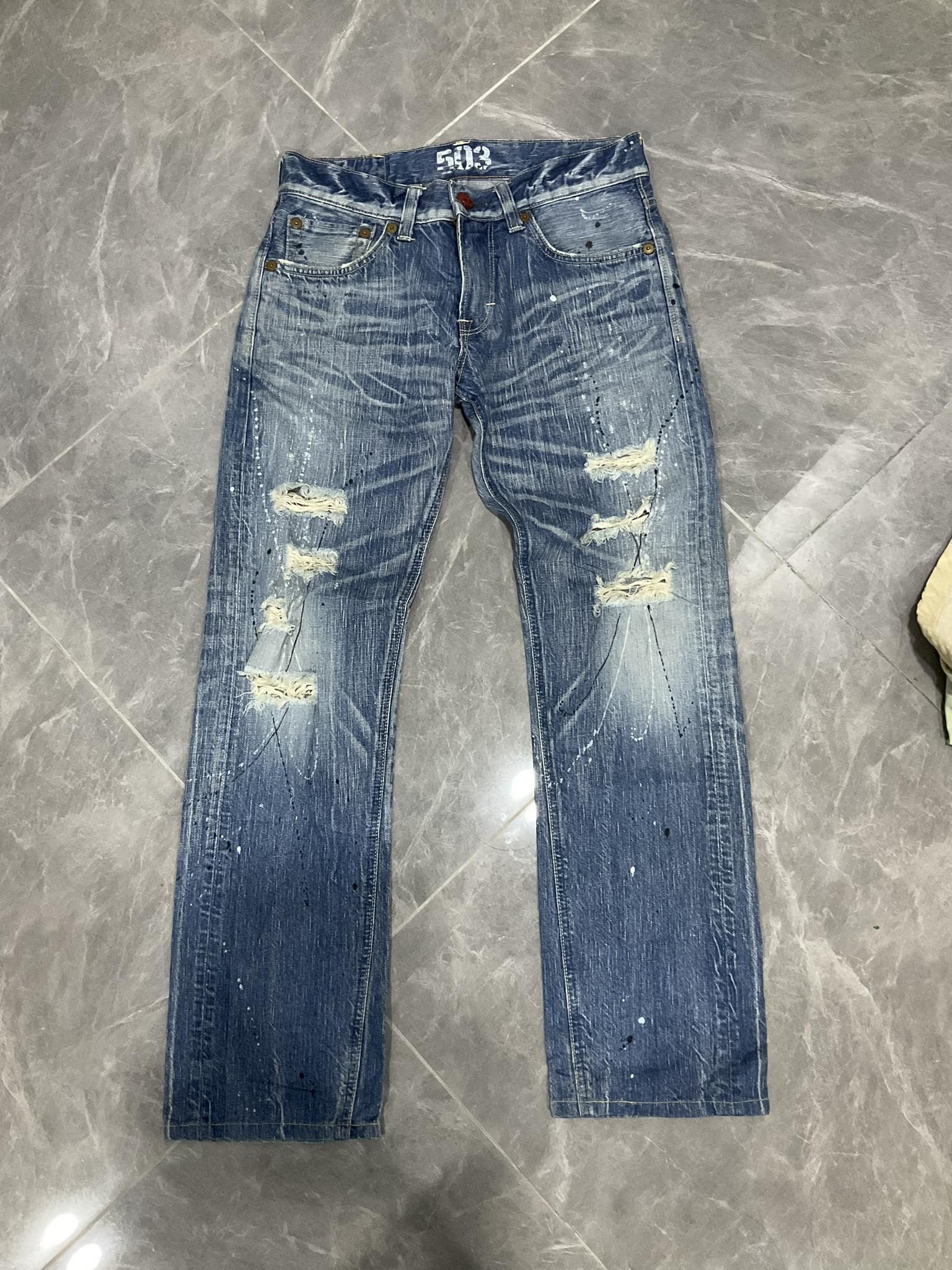 Edwin Vintage Edwin 503 Flare Distressed Jeans Size US 30 / EU 46 - 1 Thumbnail