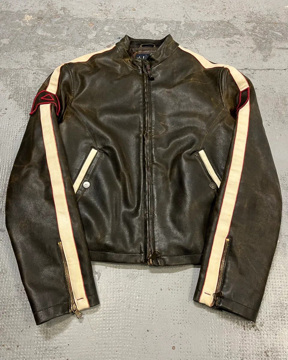 Armani 2000s Armani Brown Faded Leather Biker Jacket Size US M / EU 48-50 / 2 - 1 Thumbnail