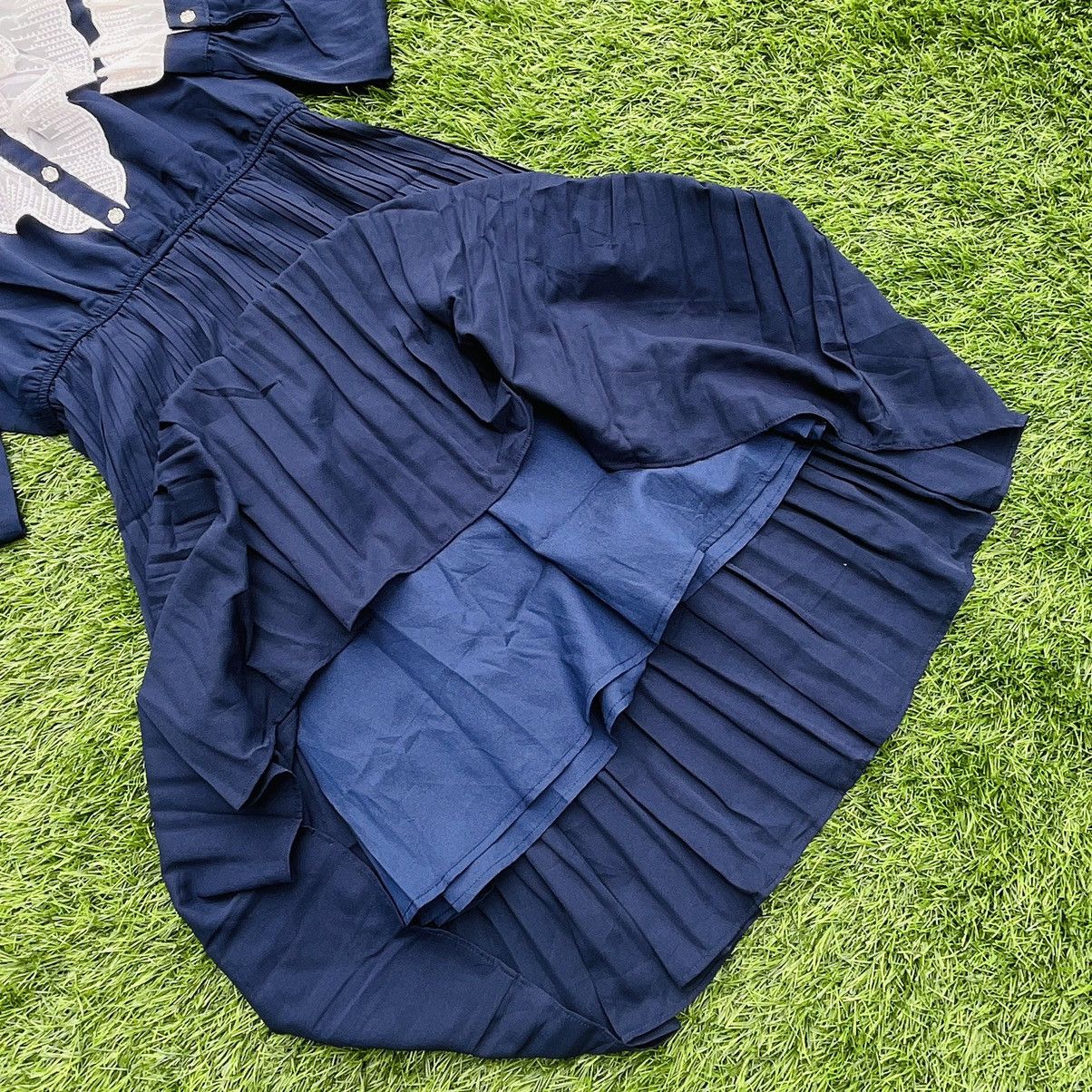 Other × Vintage Vintage Pleated Ruffles Navy Dress Size M / US 6-8 / IT 42-44 - 5 Thumbnail